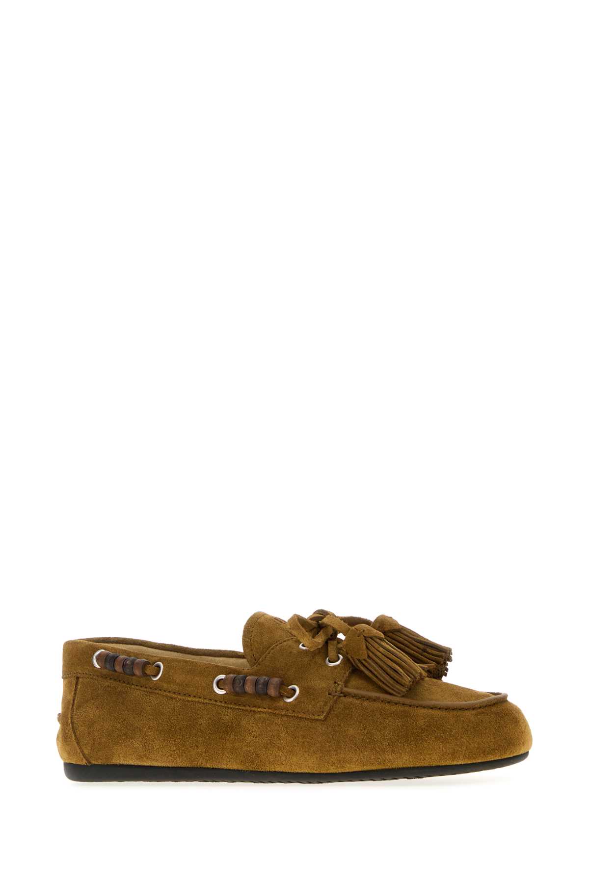 Miu Miu Suede Tassel Moccasin Loafers In Green