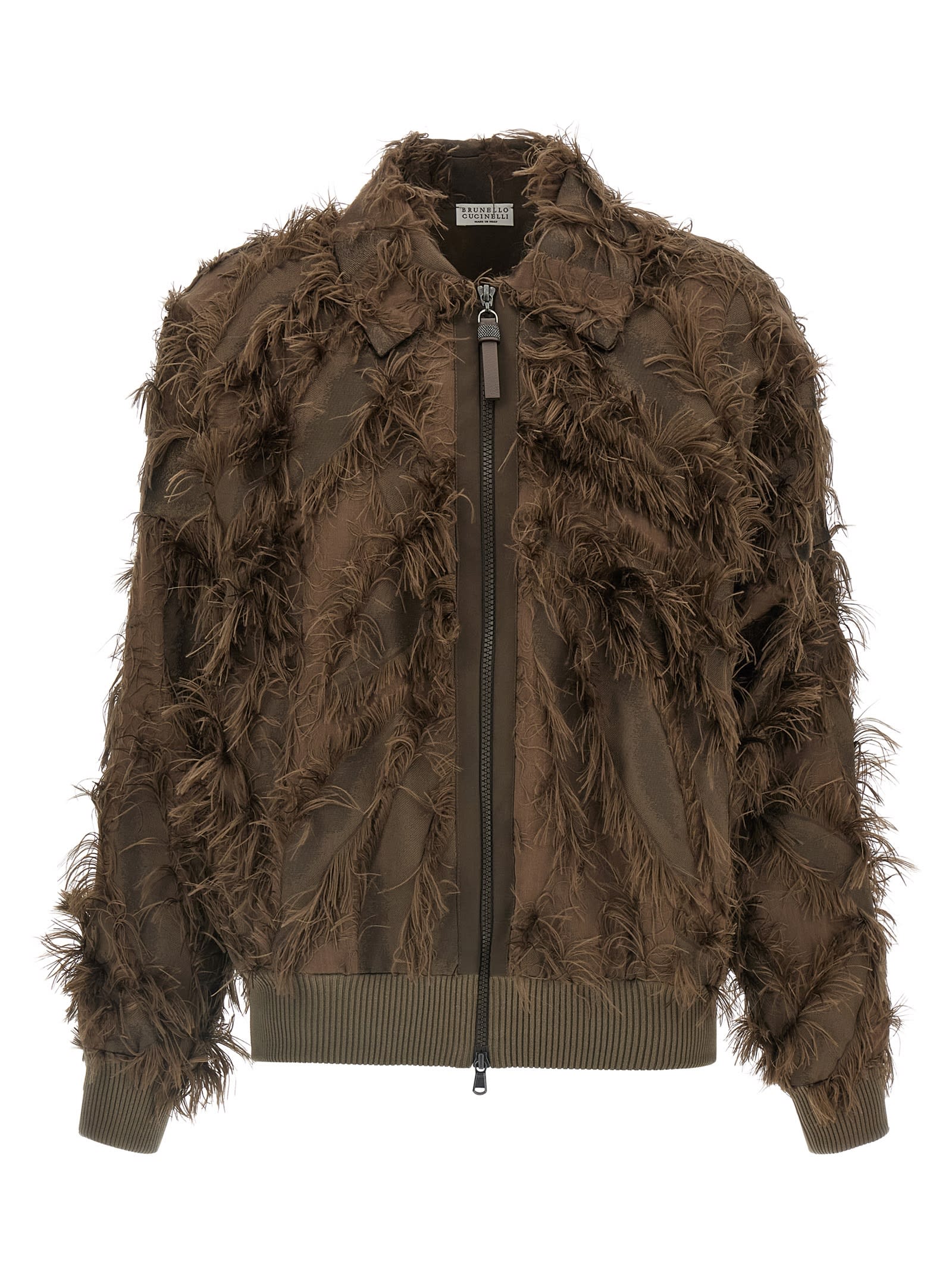 Brunello Cucinelli Dracaena Fringed-details Bomber Jacket In Brown