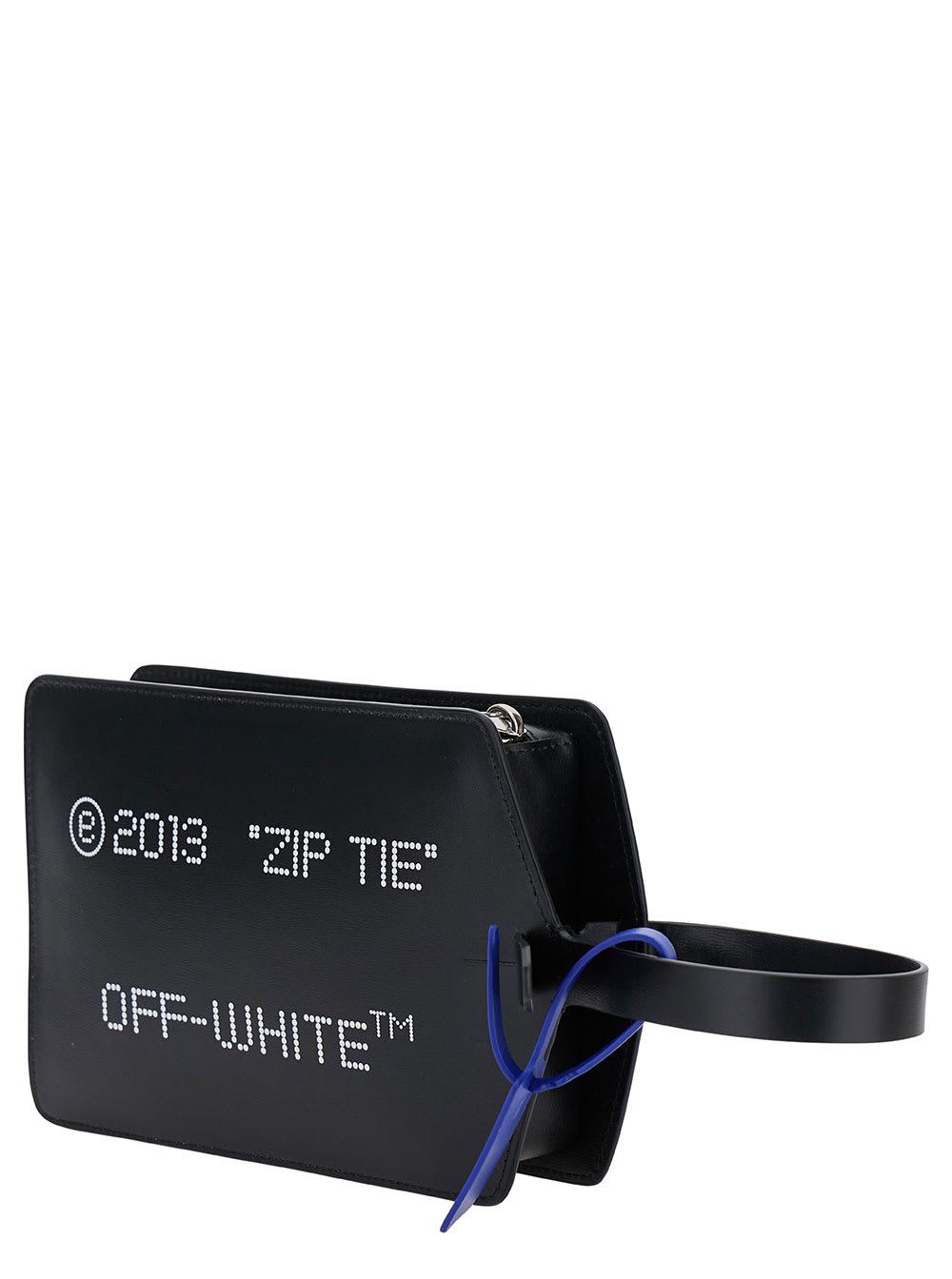 Shop Off-white Zip-tie Black Handbag With Logo Print In Leather Woman