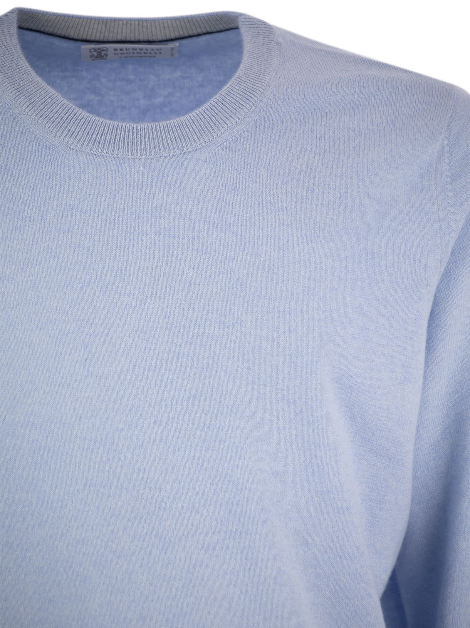 Shop Brunello Cucinelli Pure Cashmere Crew-neck Sweater In Clear Blue