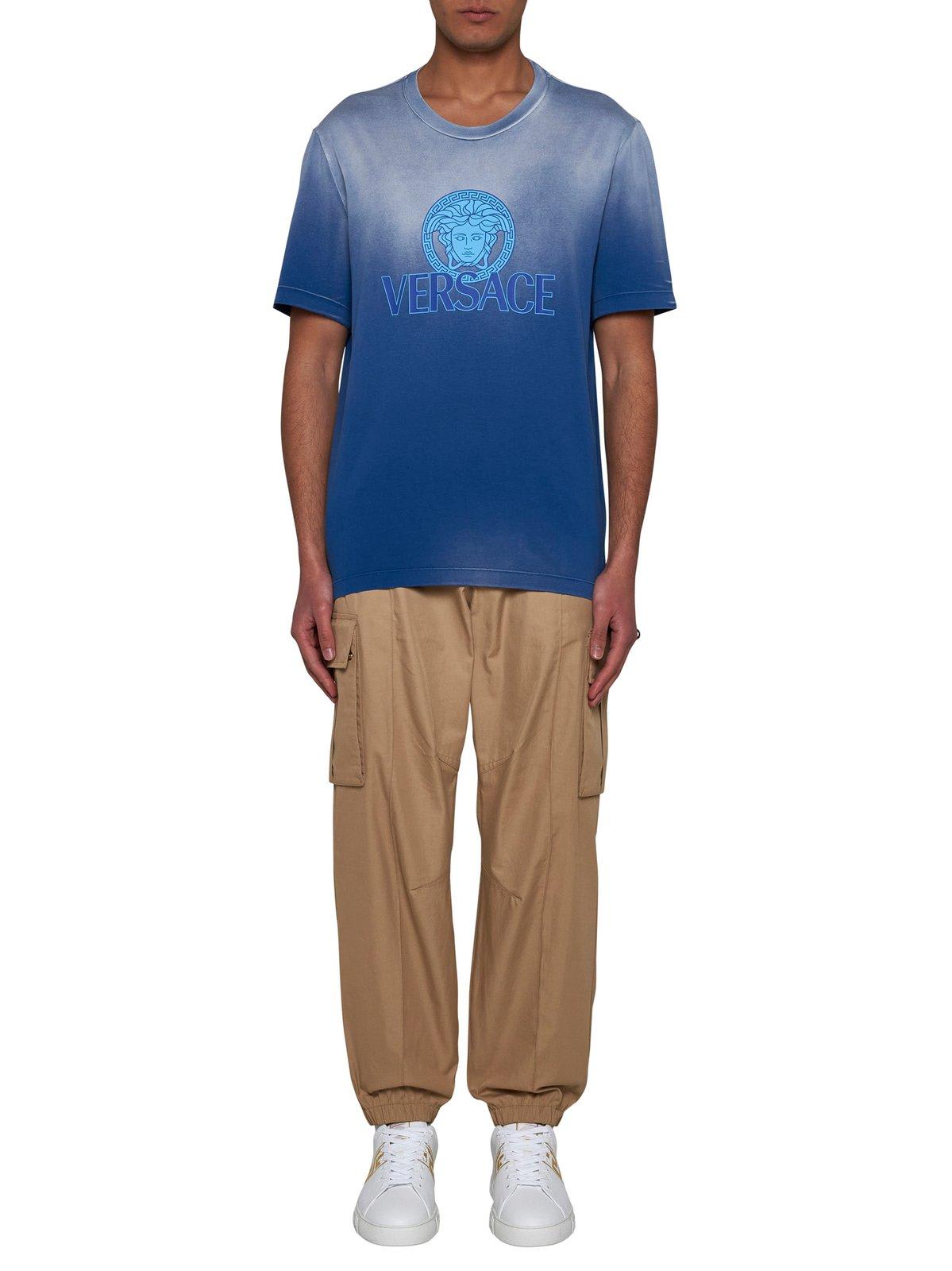 Shop Versace Medusa-logo Gradient-printed Crewneck T-shirt In Blue