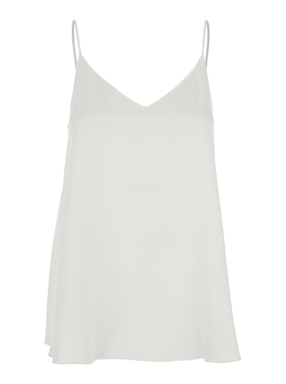 abe White Sleeveless Top With Spaghetti Straps And V Neck In Silk Stretch Woman