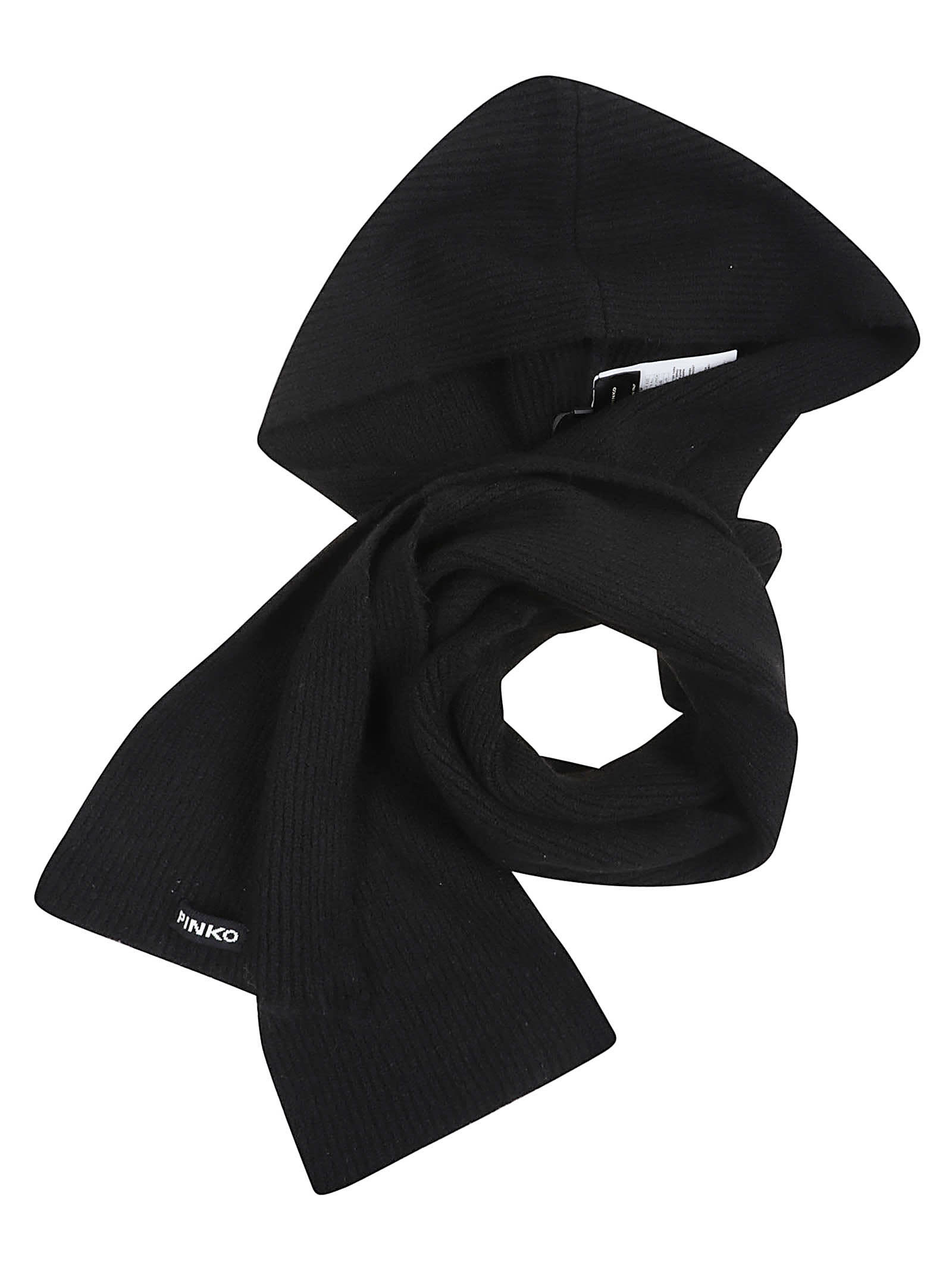 Pinko Brushed Wool Scarf Ribbed Texture In Black