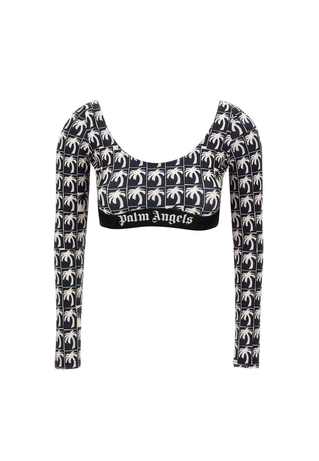 PALM ANGELS PALM-PRINT SCOOP NECK CROPPED TOP