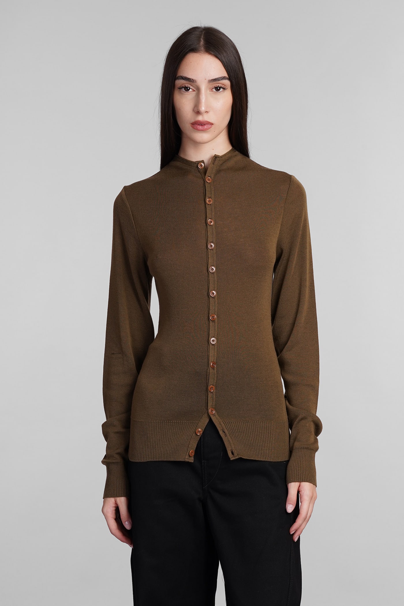 Shop Lemaire Cardigan In Brown Wool