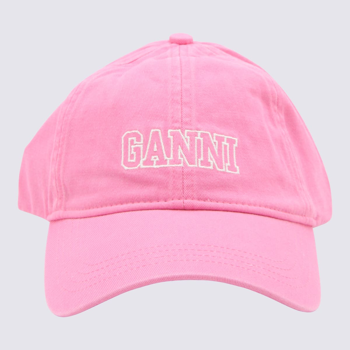 Shop Ganni Shoking Pink Canvas Logo Baseball Cap