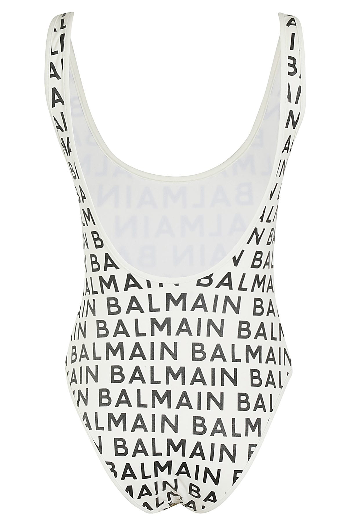 Shop Balmain Swimsuit In Ivory Bla