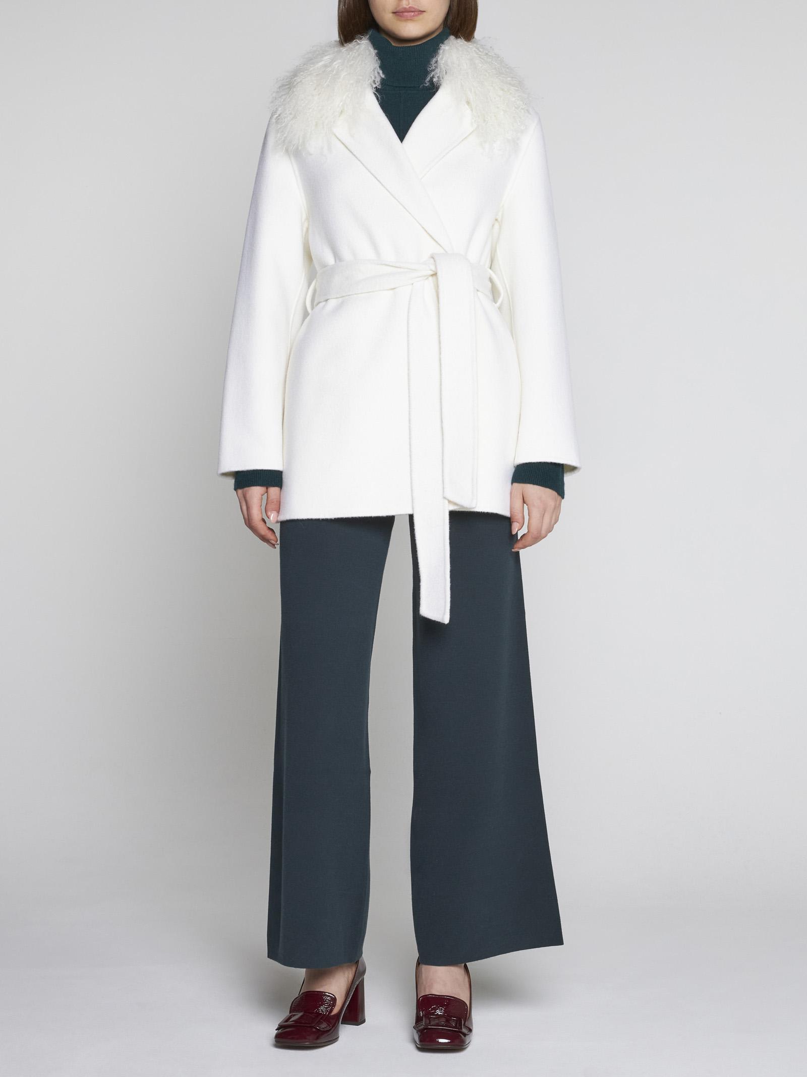 Shop P.a.r.o.s.h Pleak Wool Belted Coat In White