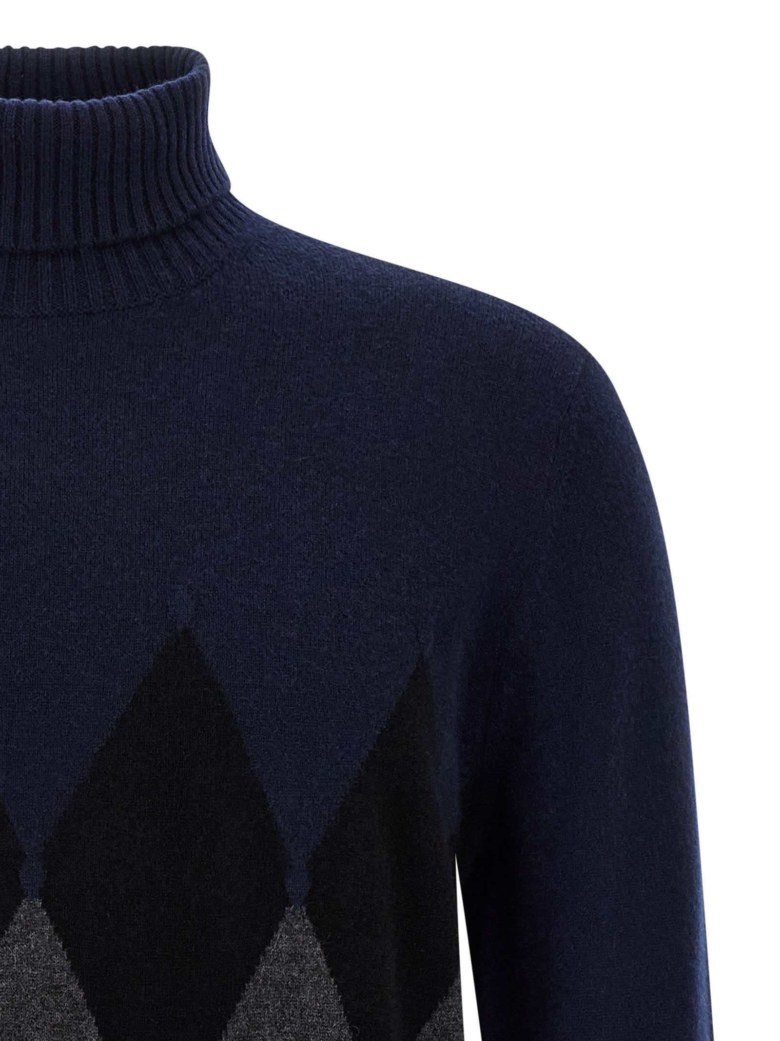 Ballantyne Blue Argyle Turtleneck Sweater In Blue