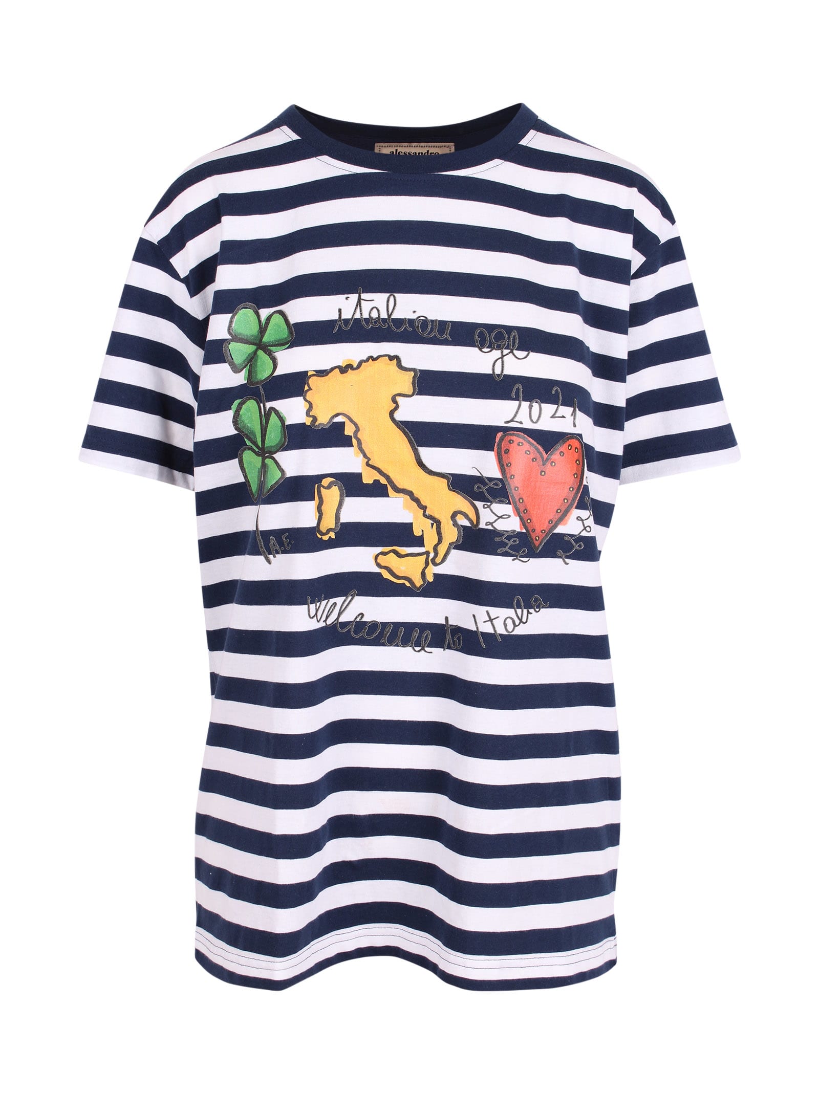 Alessandro Enriquez Italian Age 2021 Cotton T-shirt In Black Stripes
