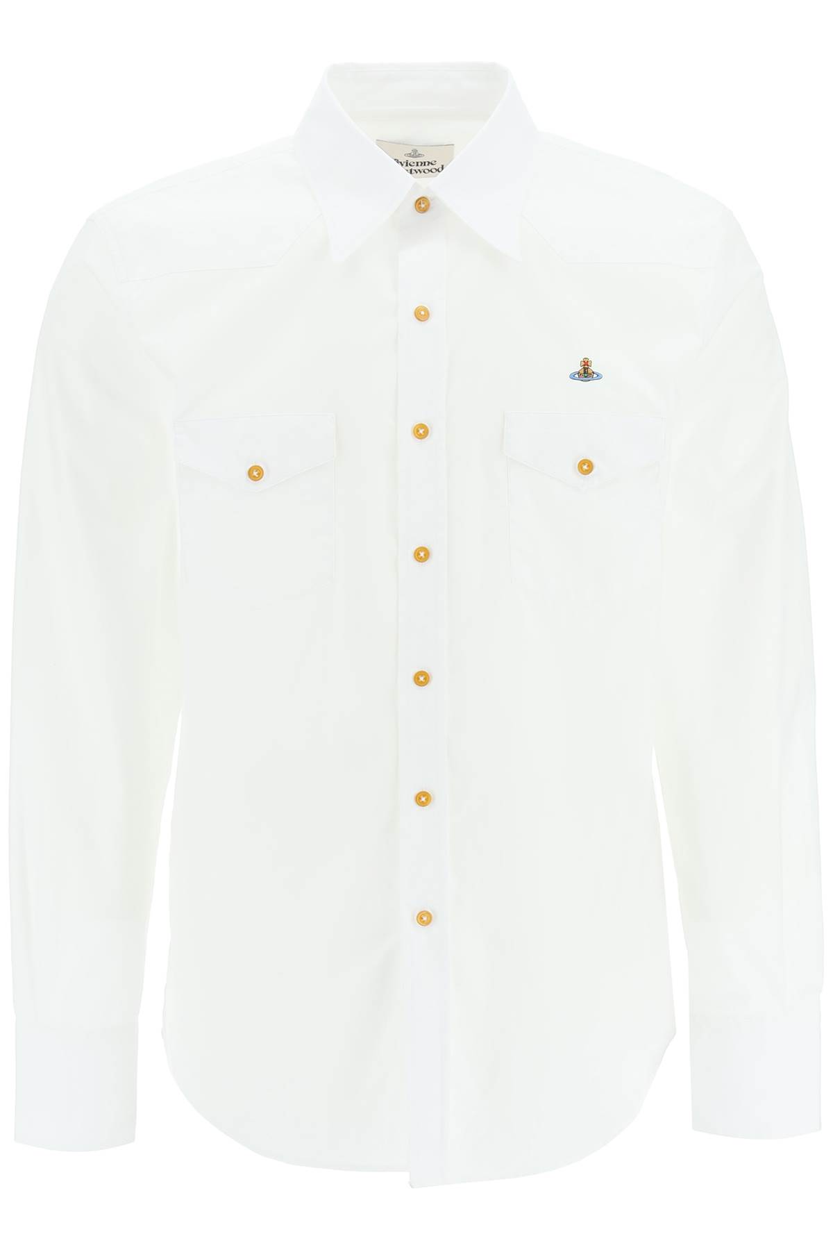 VIVIENNE WESTWOOD POPLIN SHIRT WITH CHEST POCKETS AND ORB EMBROIDERY