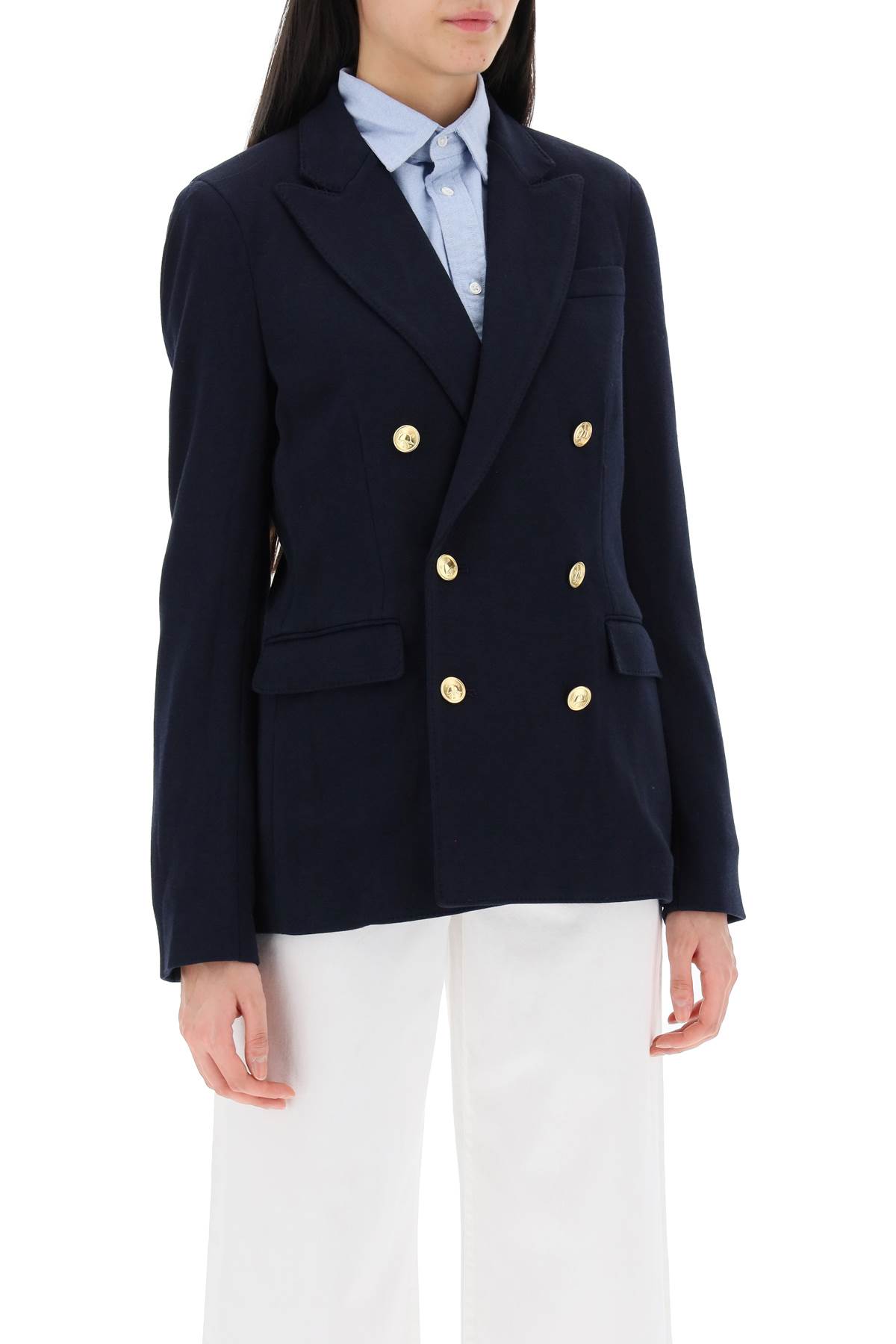Polo Ralph Lauren Womens Shoulder Pads Long Sleeve Two-button Blazer In Park Avenue Navy
