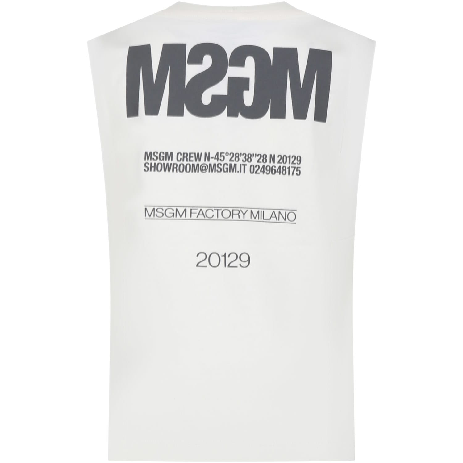 Msgm Kids' Ivory Tank Top For Boy With Logo And Writing In Crema