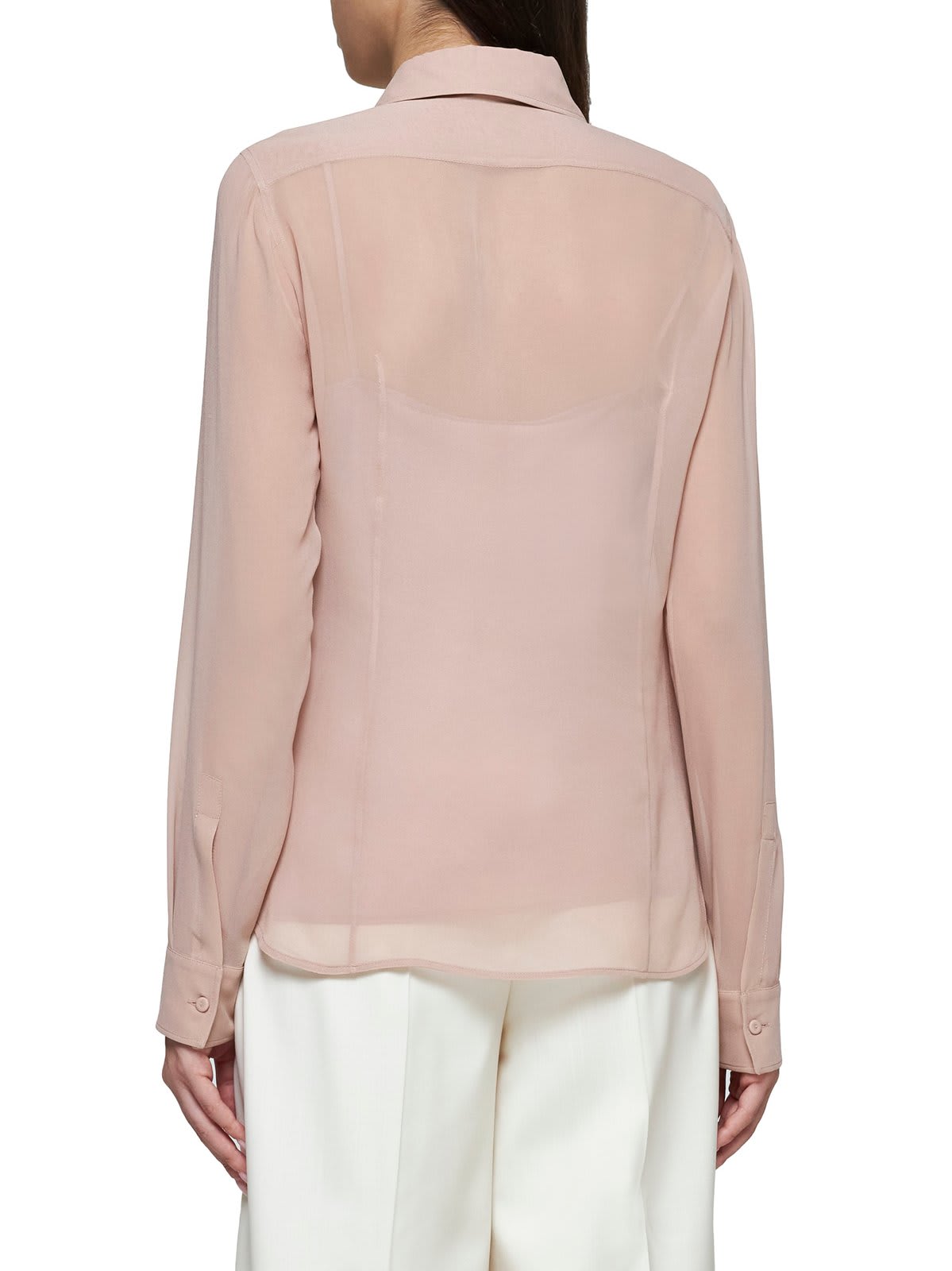 Max Mara Curved Hem Long-sleeved Shirt In Powder