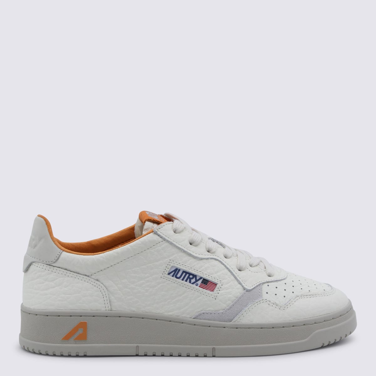 Canali White And Grey Leather Sneakers