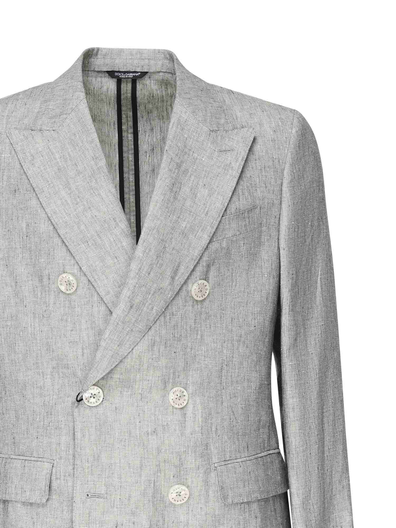 Dolce & Gabbana Sicilia Light Double-breasted Jacket In Linen Canvas In Multi