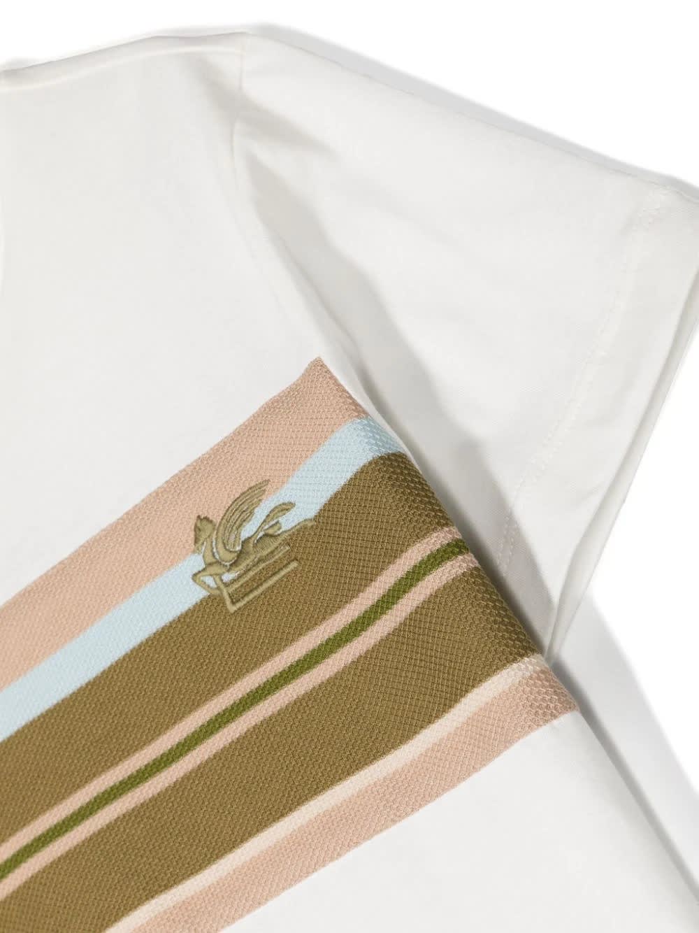 Shop Etro White T-shirt With Logo And Striped Insert In Green