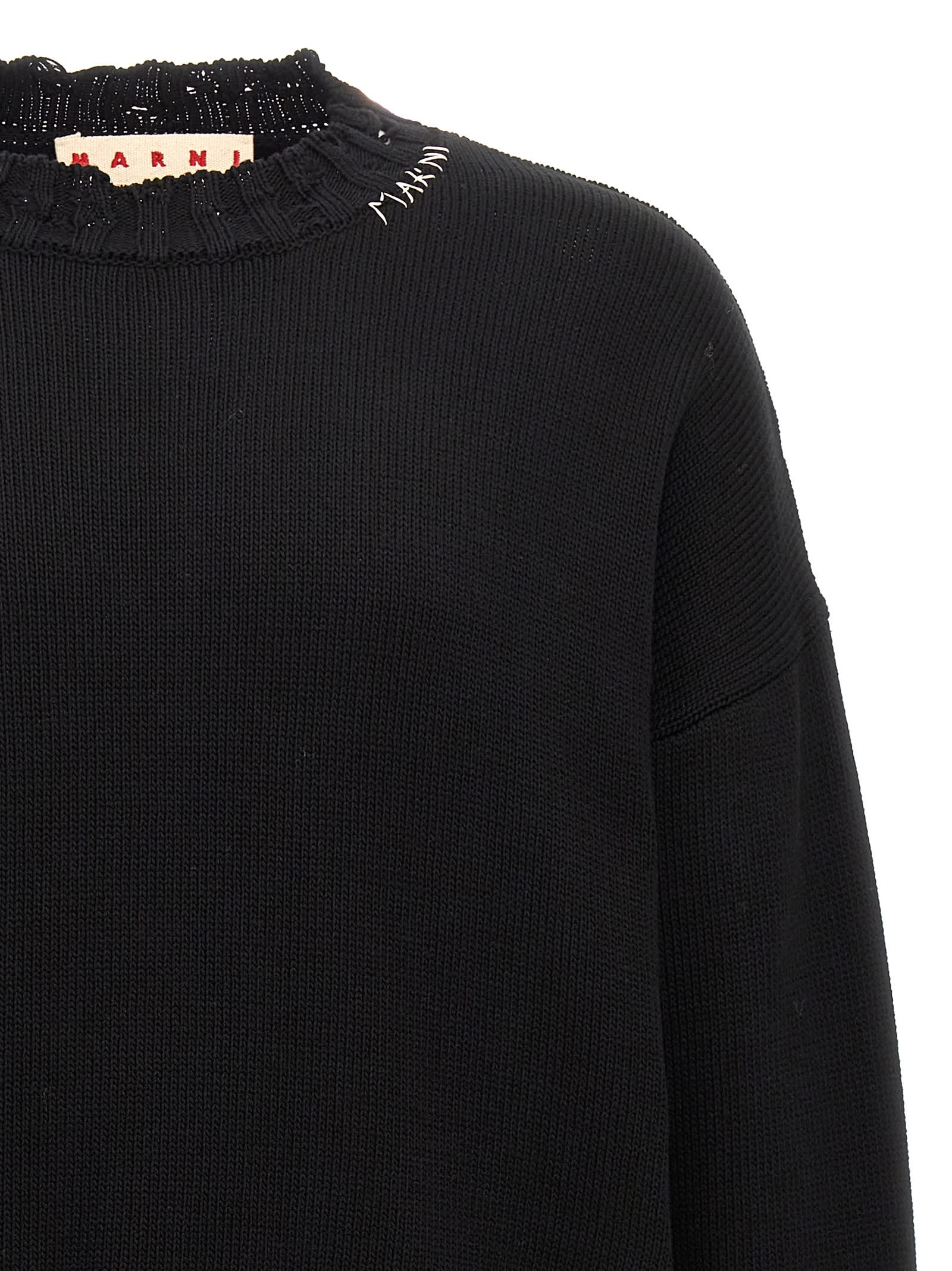 Shop Marni Destroyed Effect Sweater In Black