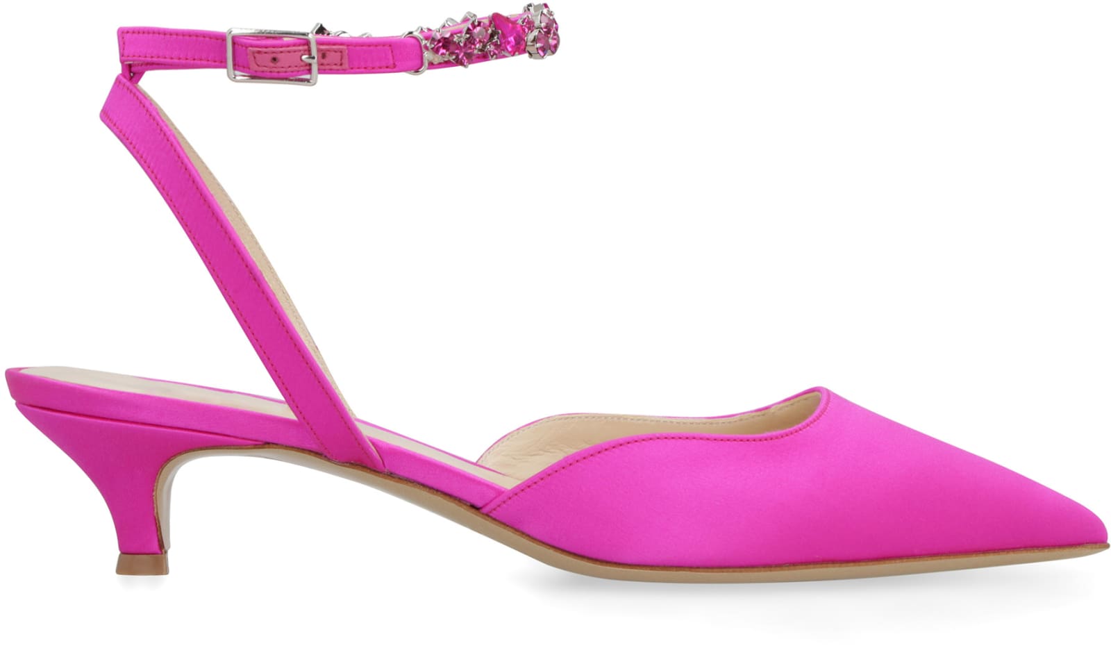 Shop P.a.r.o.s.h Embellished Satin Slingback Pumps In Fuchsia