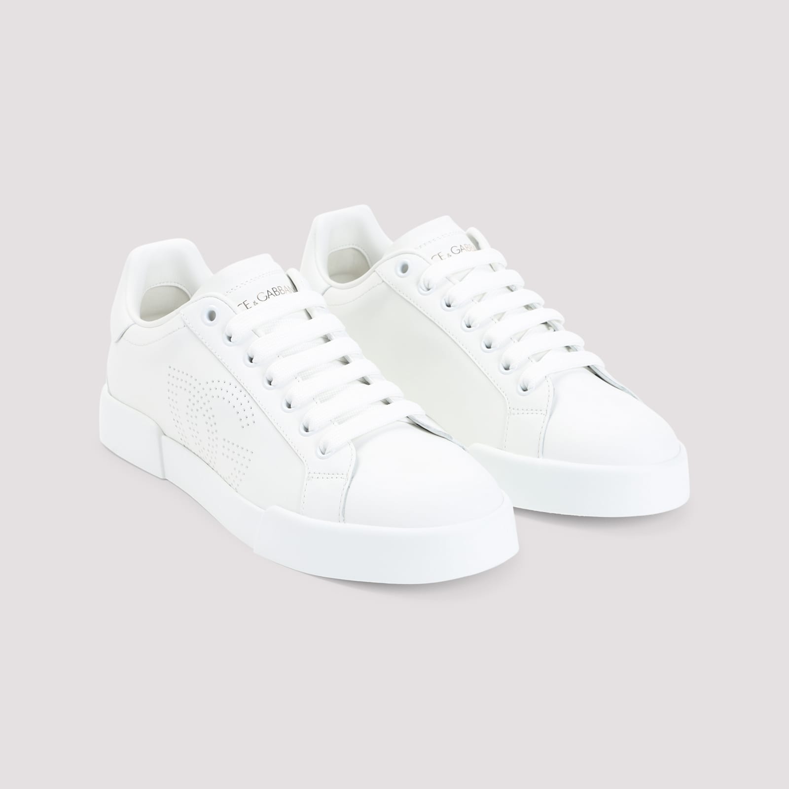 Dolce & Gabbana Portofino Low-top Leather Sneakers With Lateral Monogram In Neutral