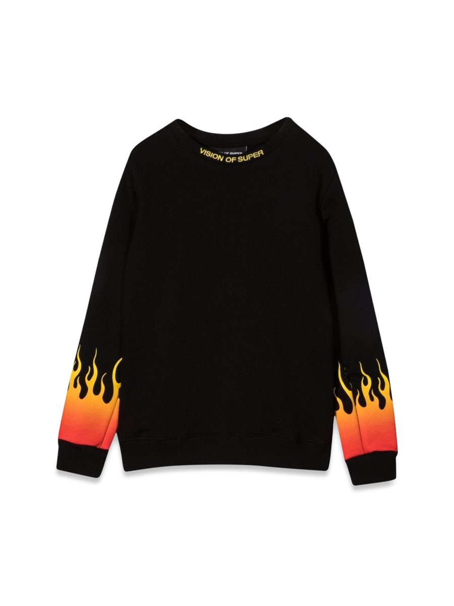Vision Of Super Black Crewneck With Red Shaded Flames In Black