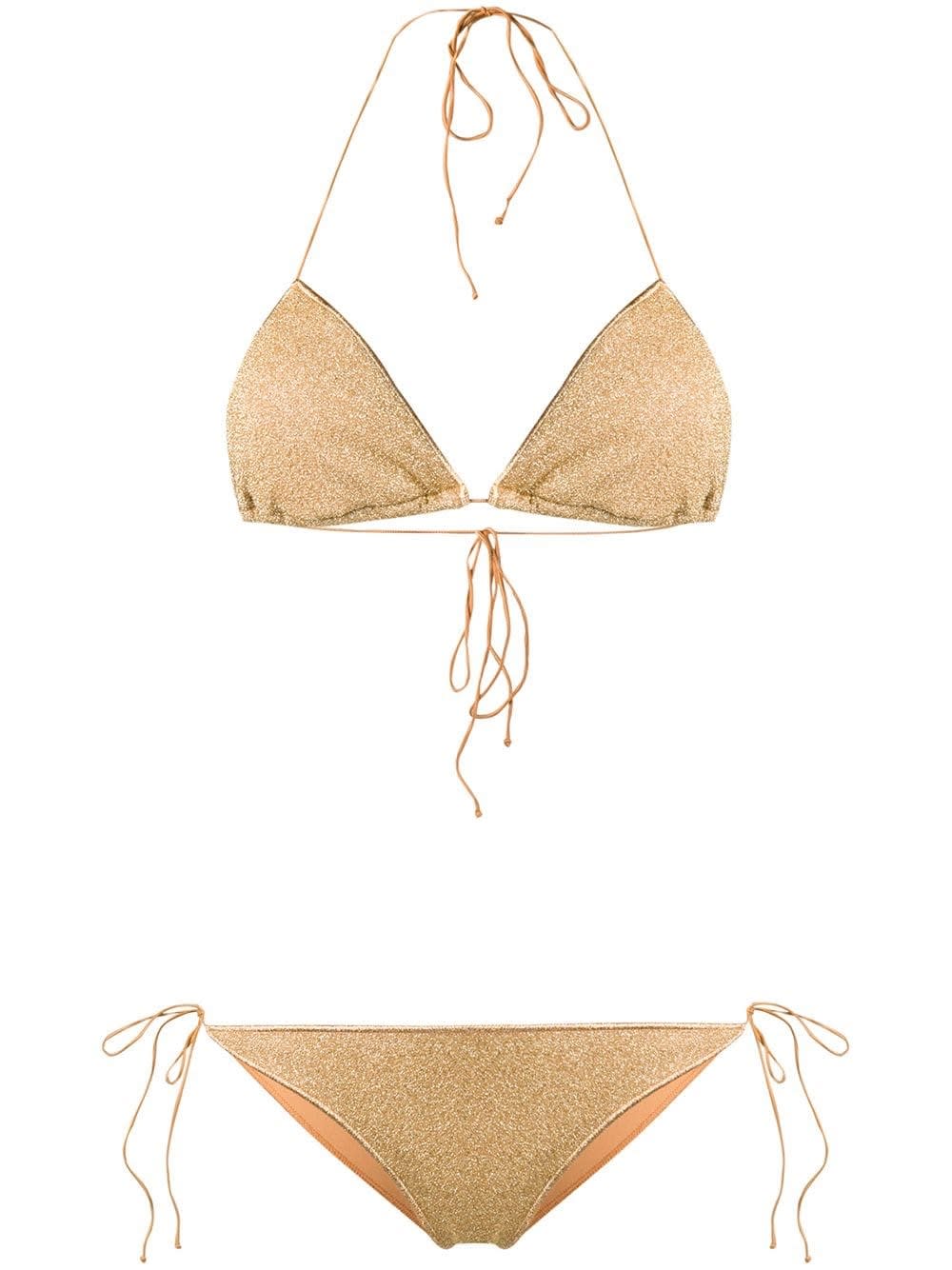 Oseree Lumiere Metallic Triangle-cup Bikini Set In Metallic