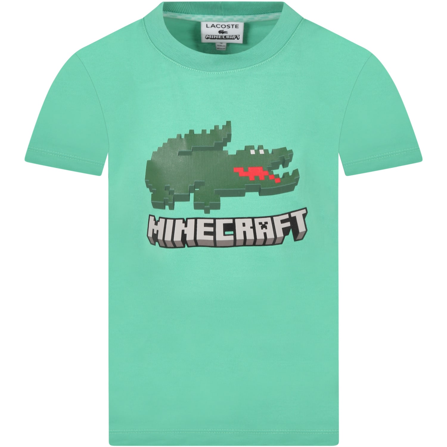 Lacoste Green T-shirt For Boy With Pixelated Crocodile
