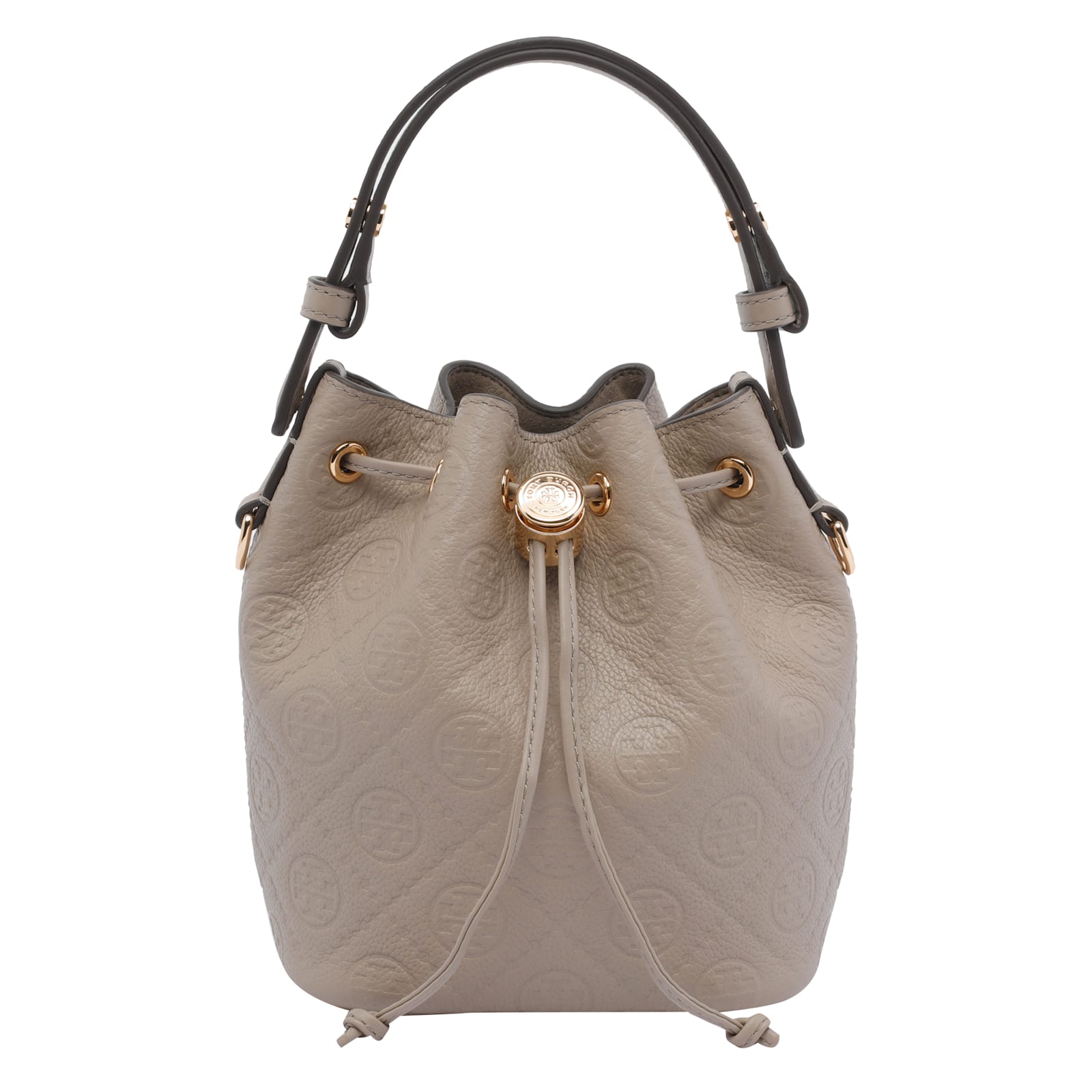 Tory Burch Mini T Monogram Pebble Bucket Bag In Sand