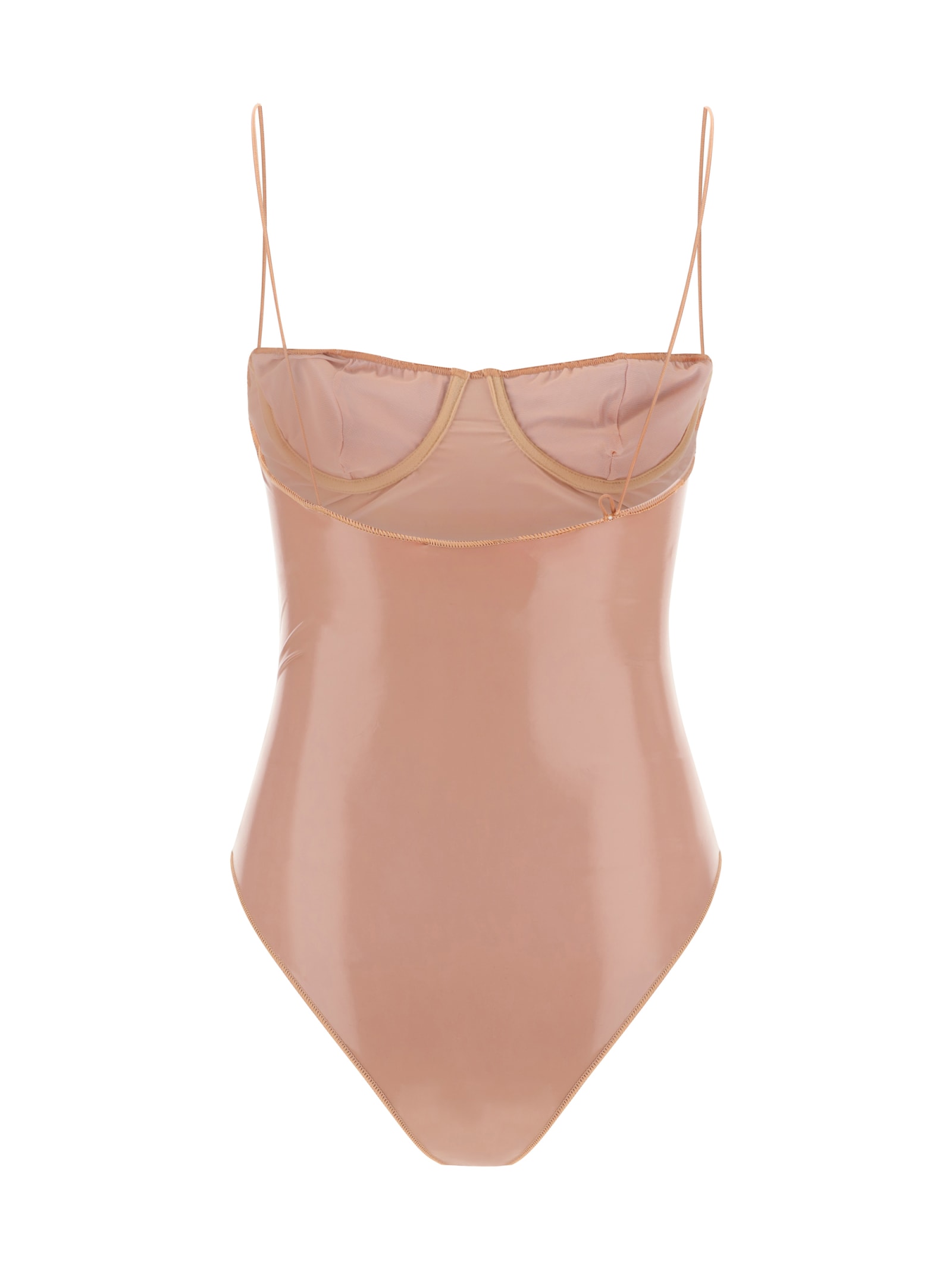 Shop Oseree Latex Balconette Maillot Swimsuit In Rose Tan