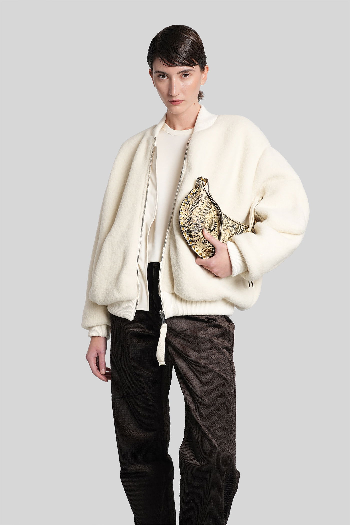 Laneus Bomber Jacket In Beige Wool In White