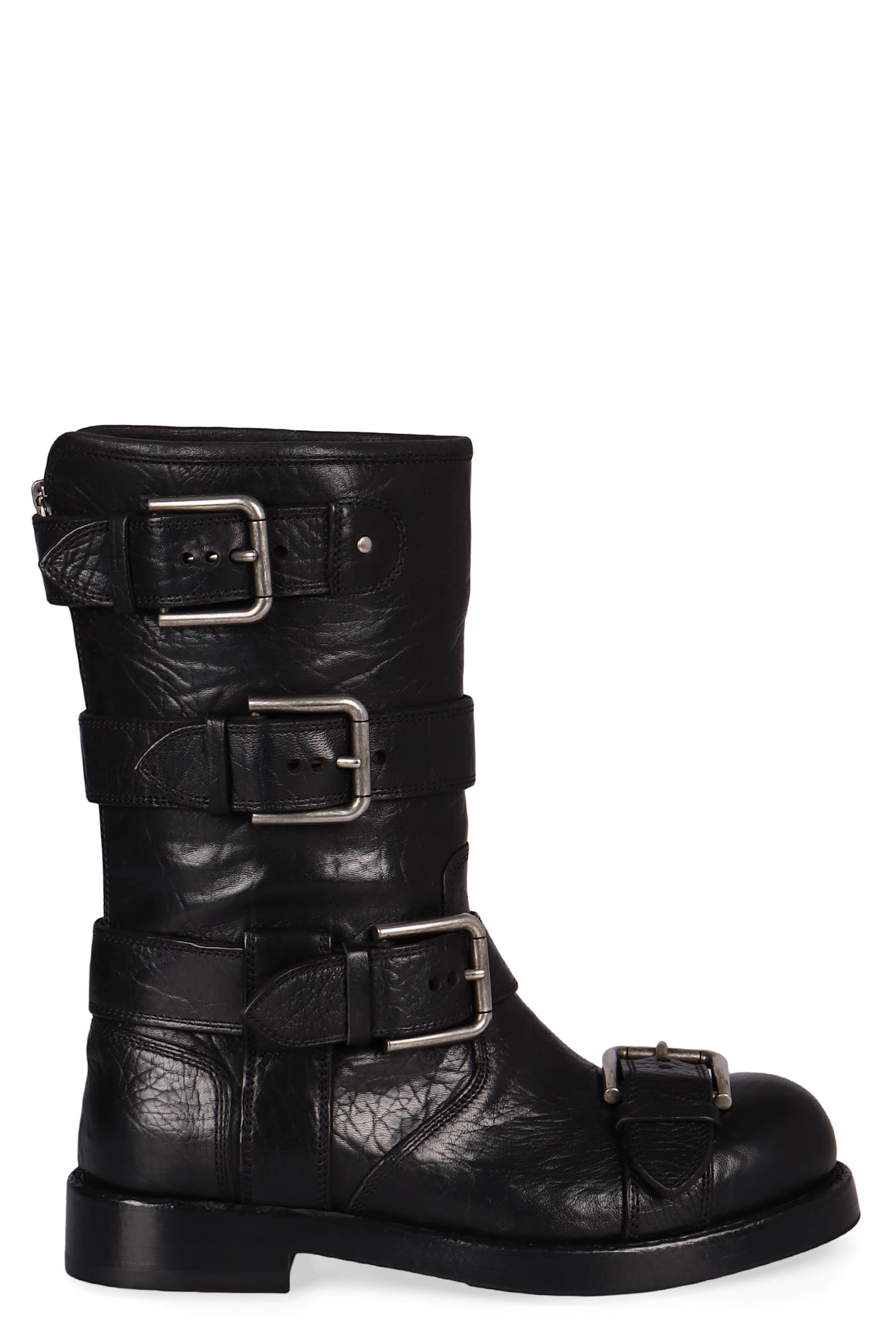 Dolce & Gabbana Leather Biker Boots In Black