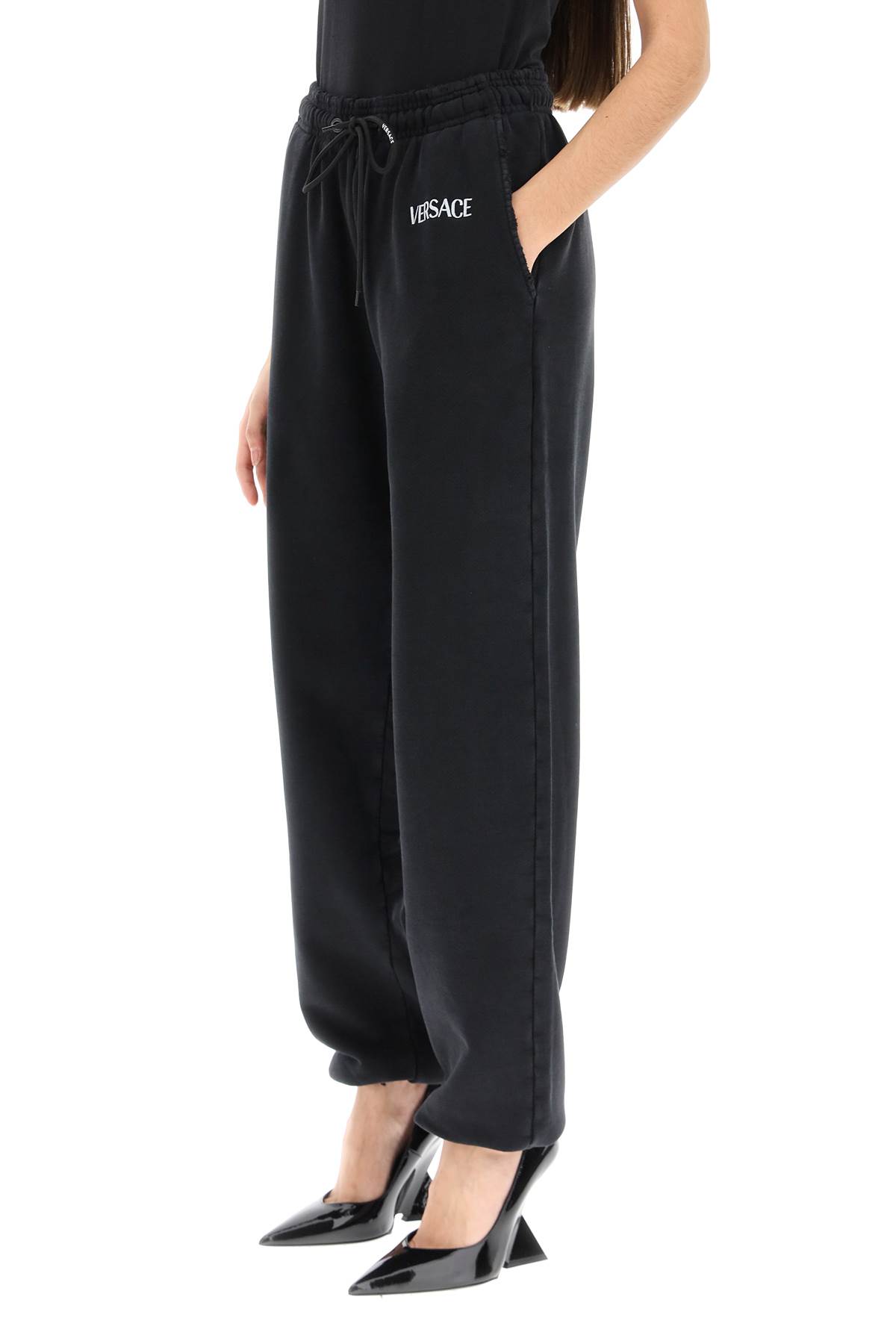 Versace Logo-print Track Pants In Black White (black)