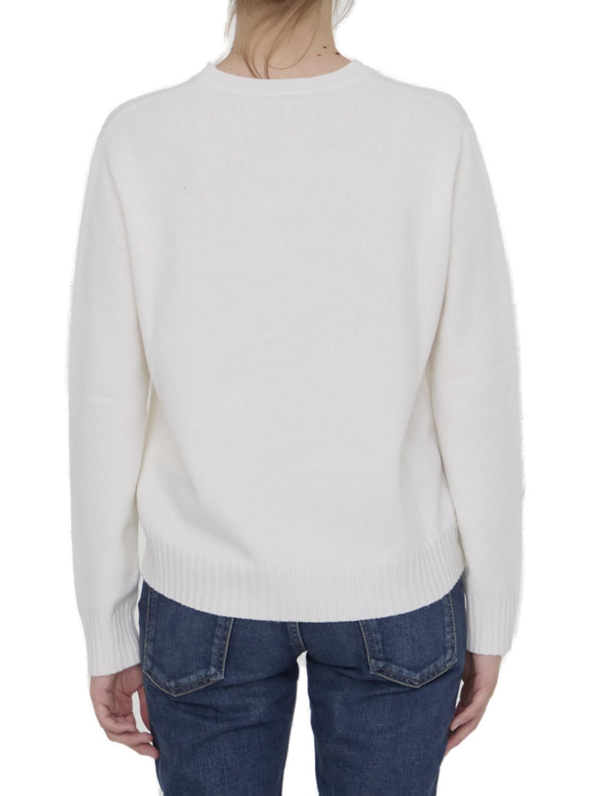 Shop Max Mara Crewneck Long-sleeved Jumper In Ivory