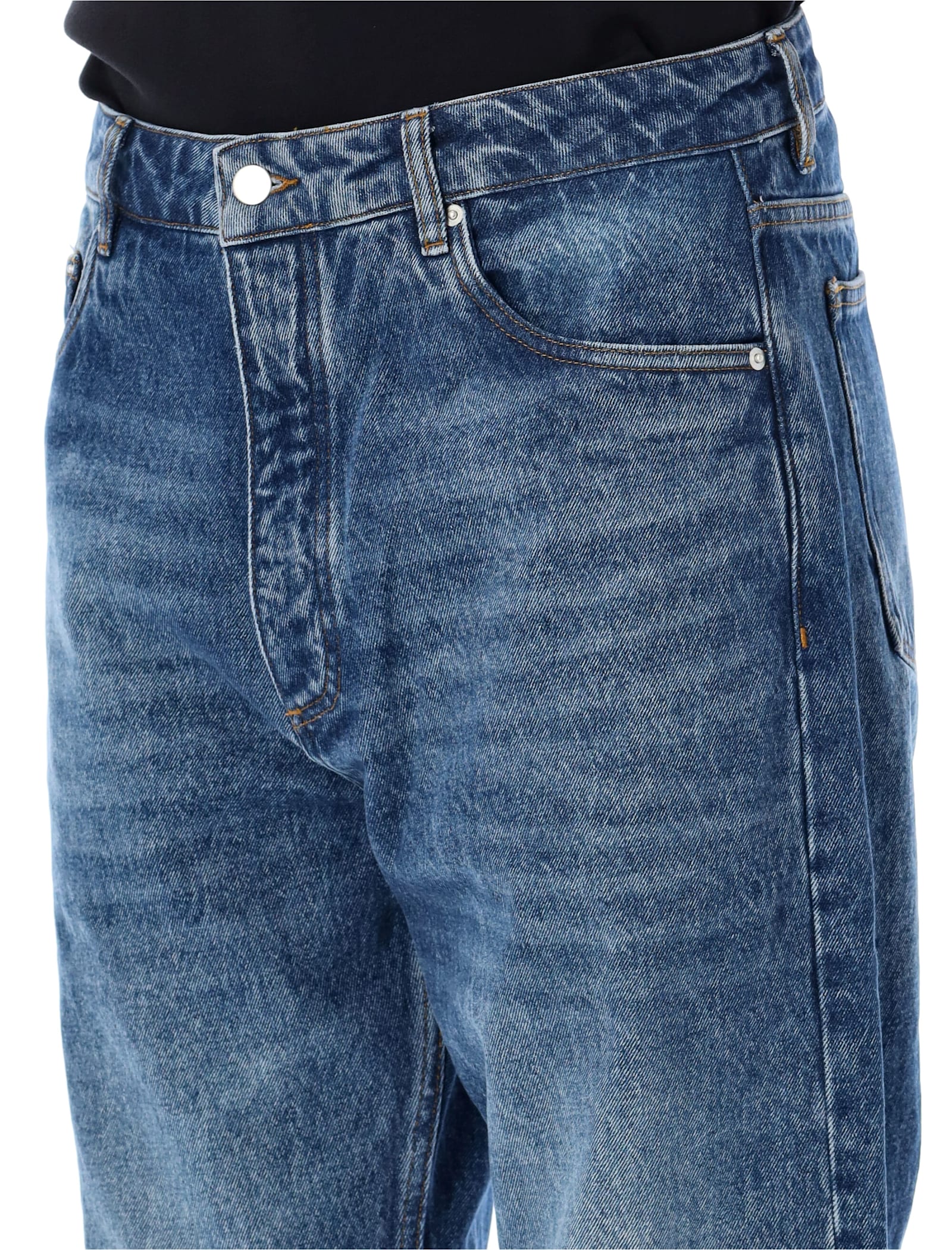 Studio Nicholson Faded Wash Regular Fit Jeans In Worn Indigo