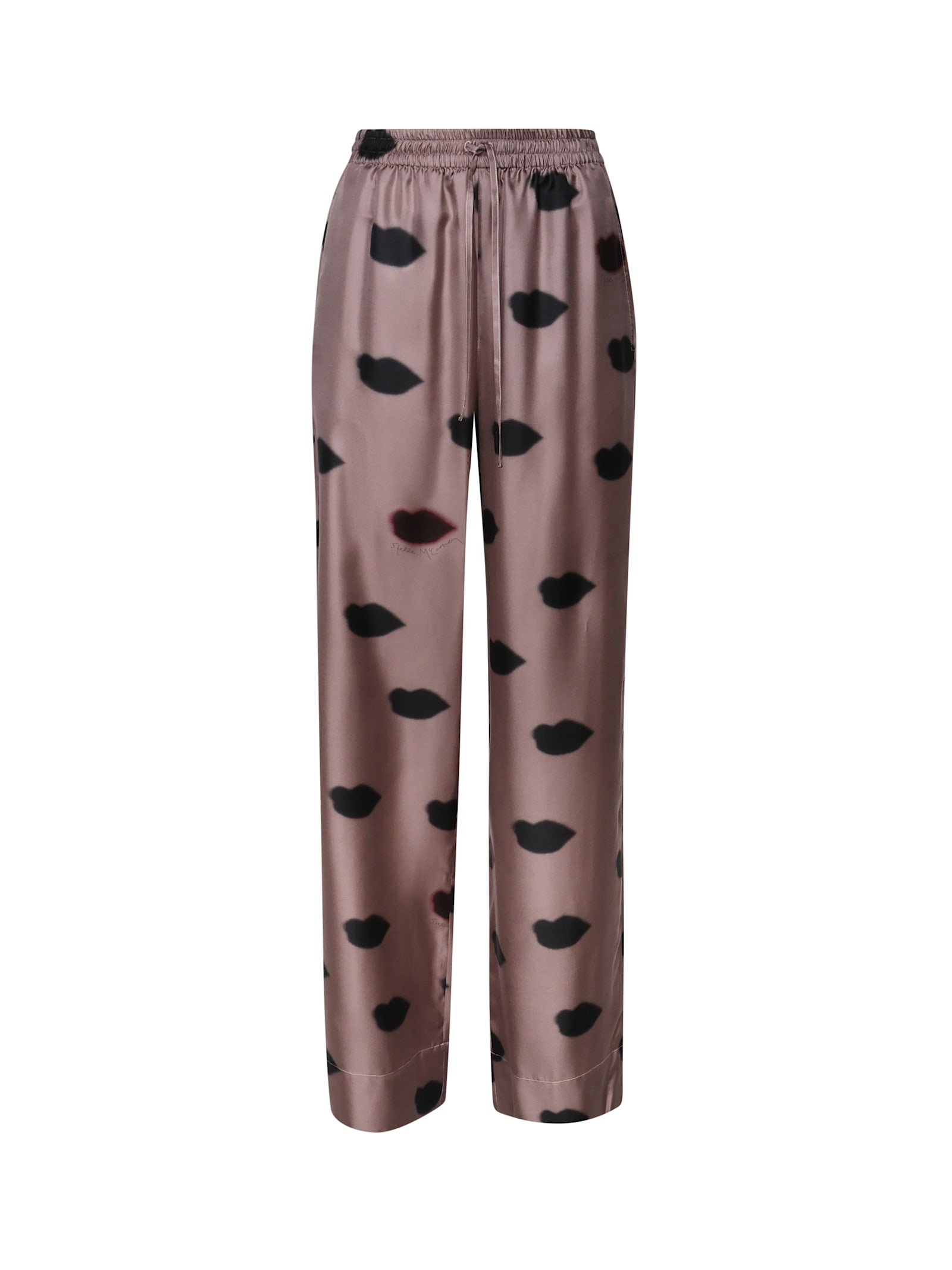 Shop Stella Mccartney Lips Trousers With Elastic Waist In Brown