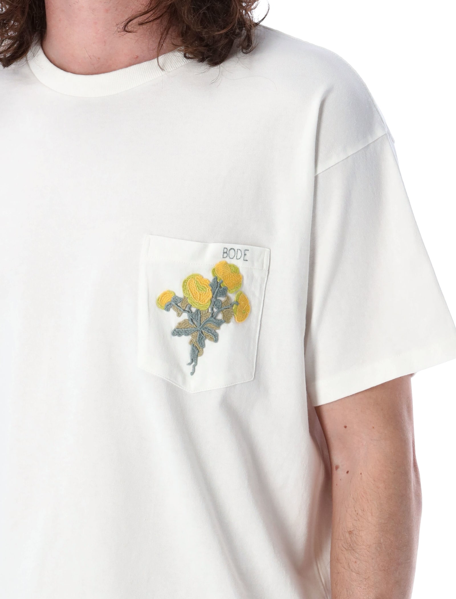 Shop Bode Embroidered Bouquet Pocket T-shrit In Cream