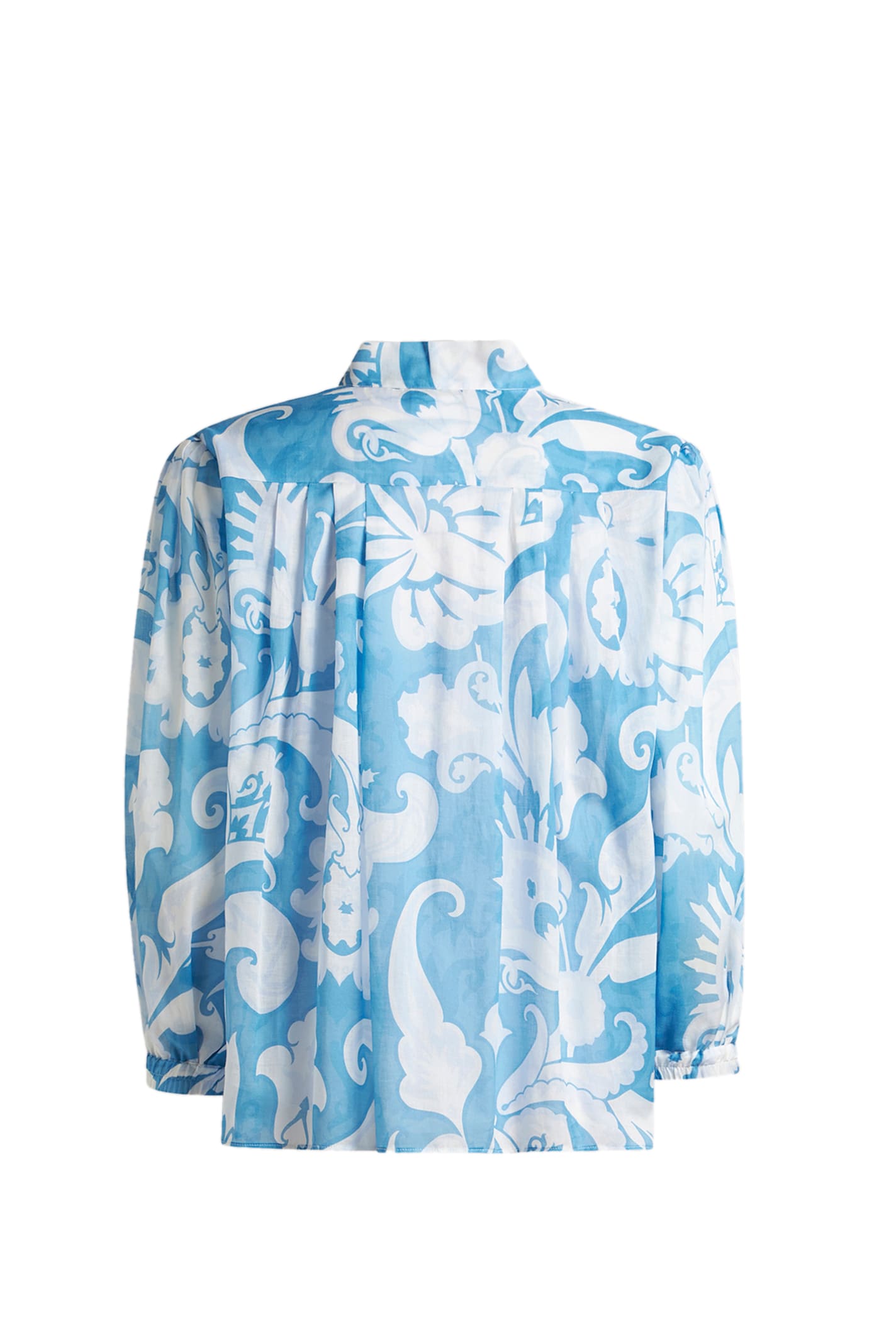 Etro Loose-fit Cotton Shirt With V-neck And Floral Pattern In Clear Blue