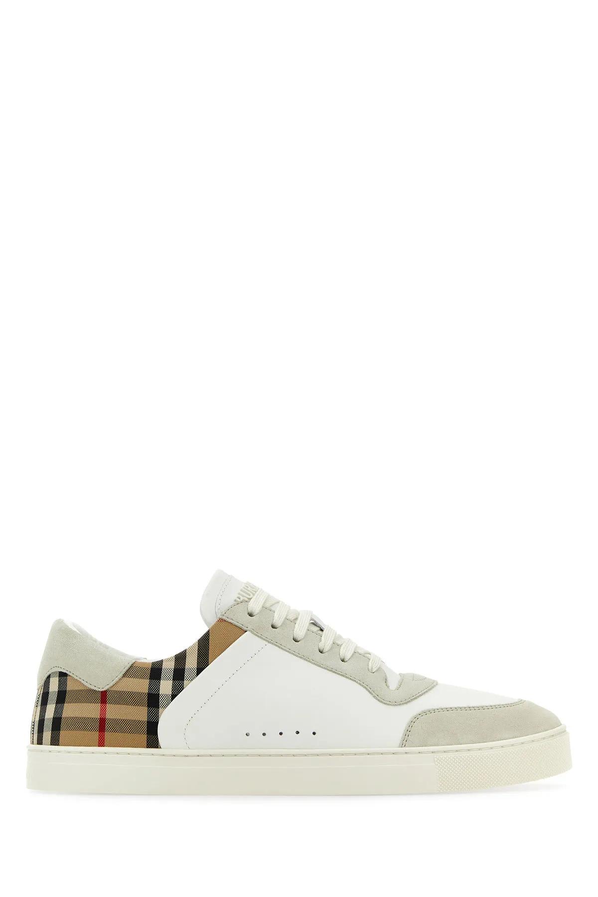 Shop Burberry Multicolor Suede And Leather Sneakers In White