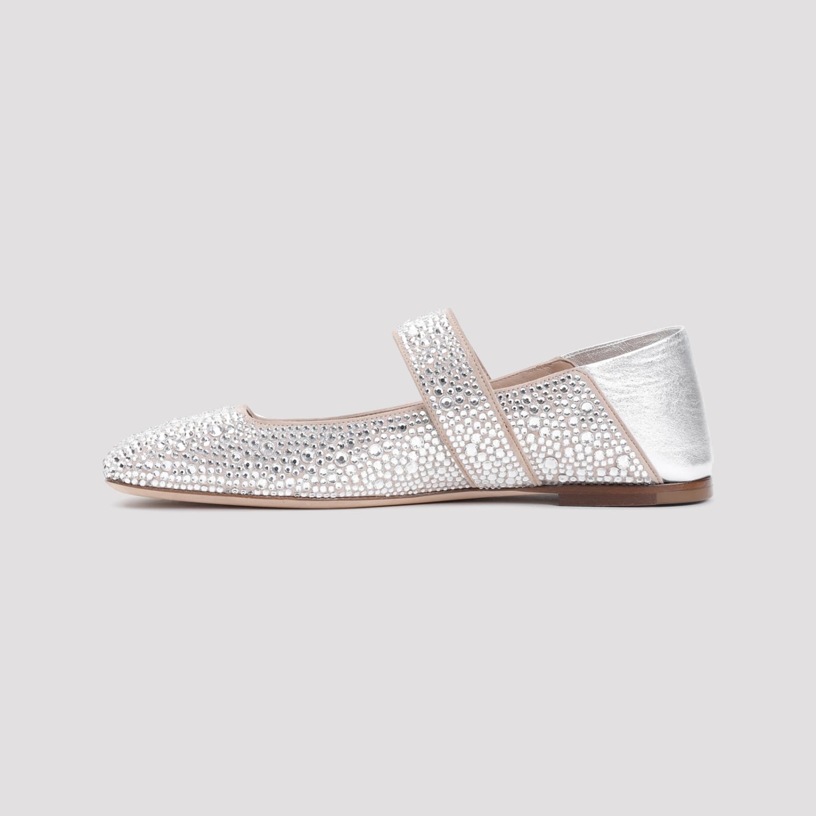 Shop Valentino Vlogo Locker Ballerinas In Mtn Crystal Silver