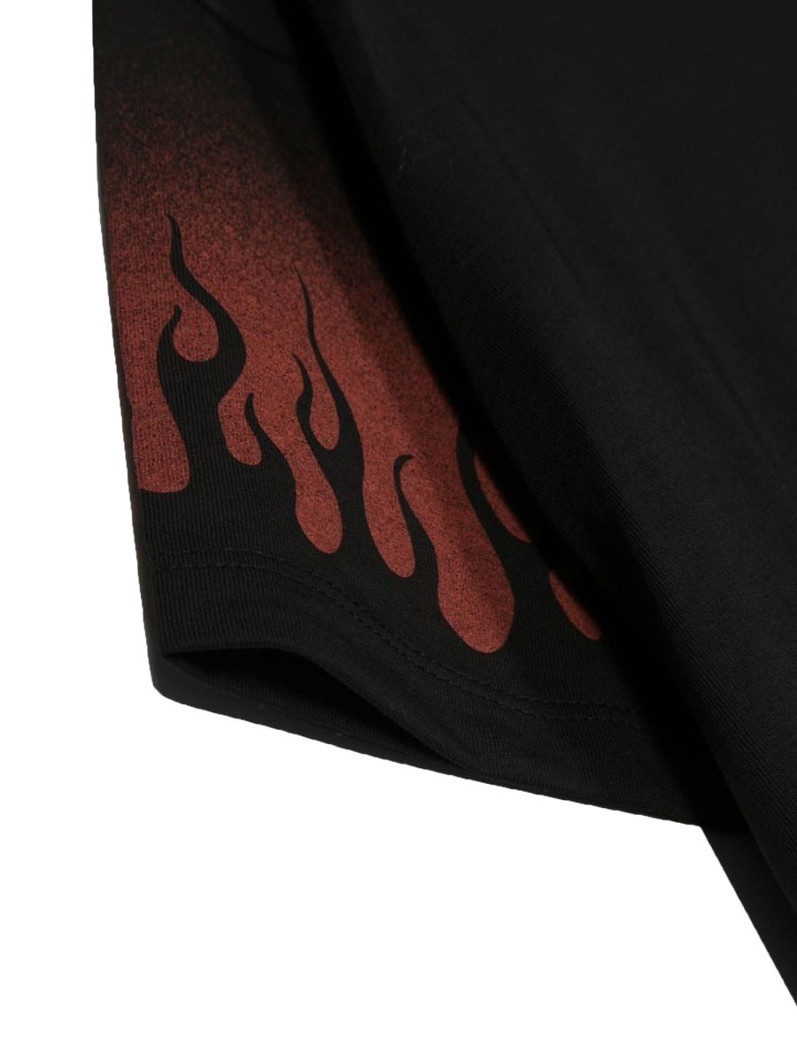 Shop Vision Of Super Negative Red Flames M/c T-shirt In Black