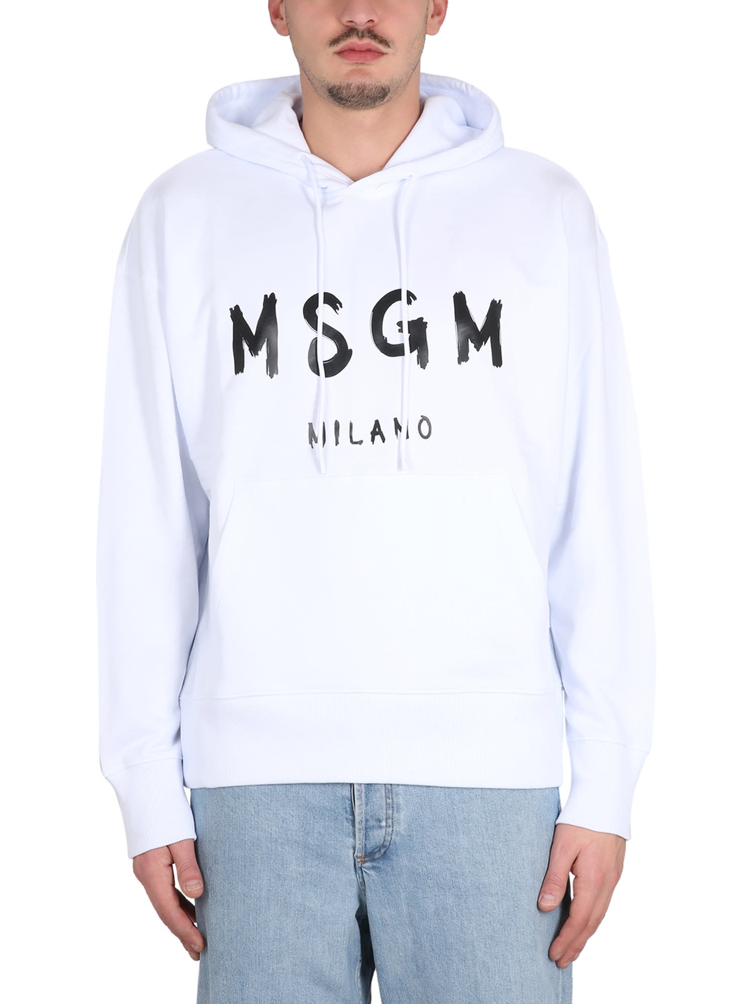 Shop Msgm Sweatshirt With Brushed Logo In Bianco