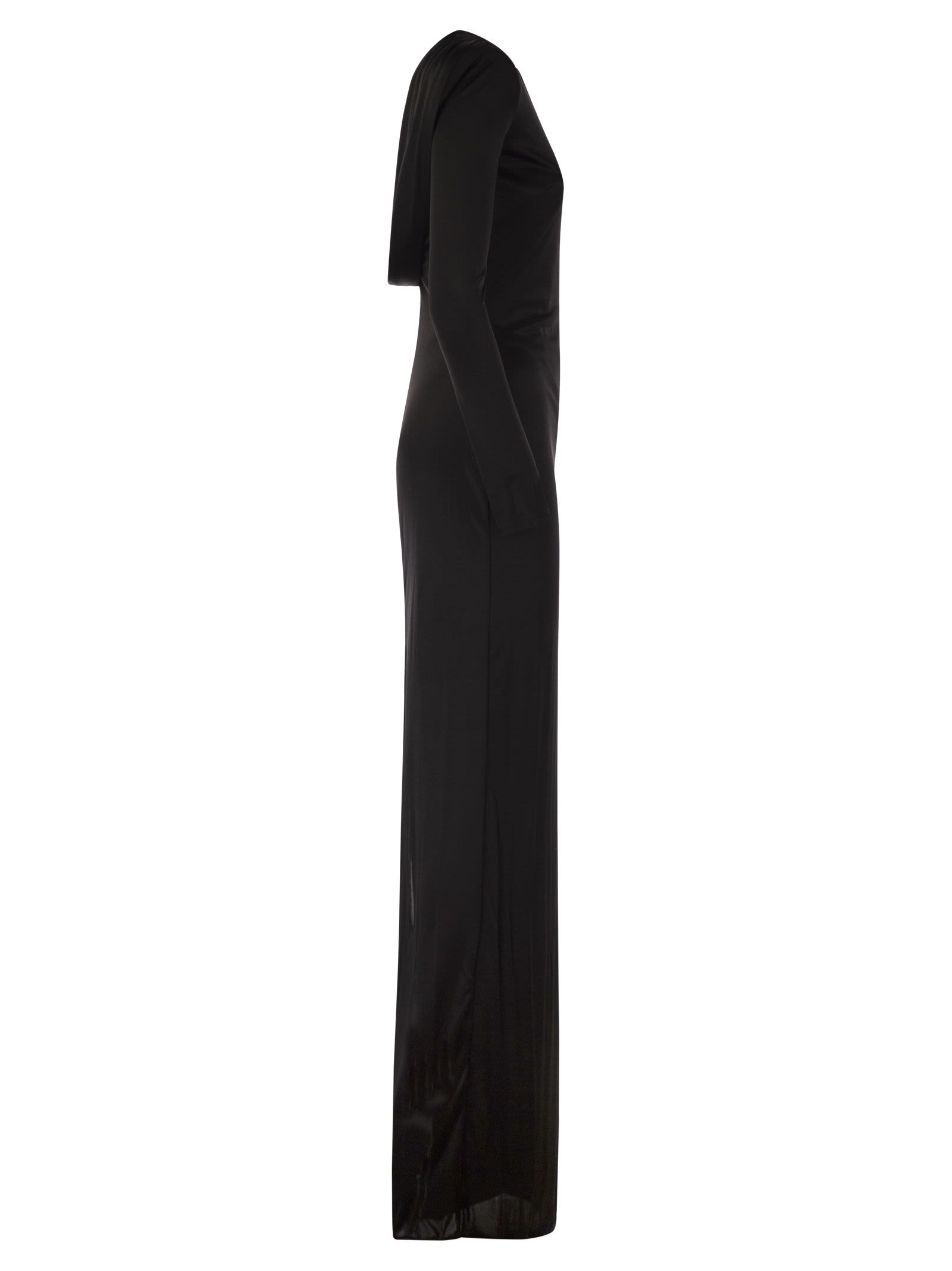 Elisabetta Franchi Red Carpet Dress In Shiny Viscose Jersey In Black