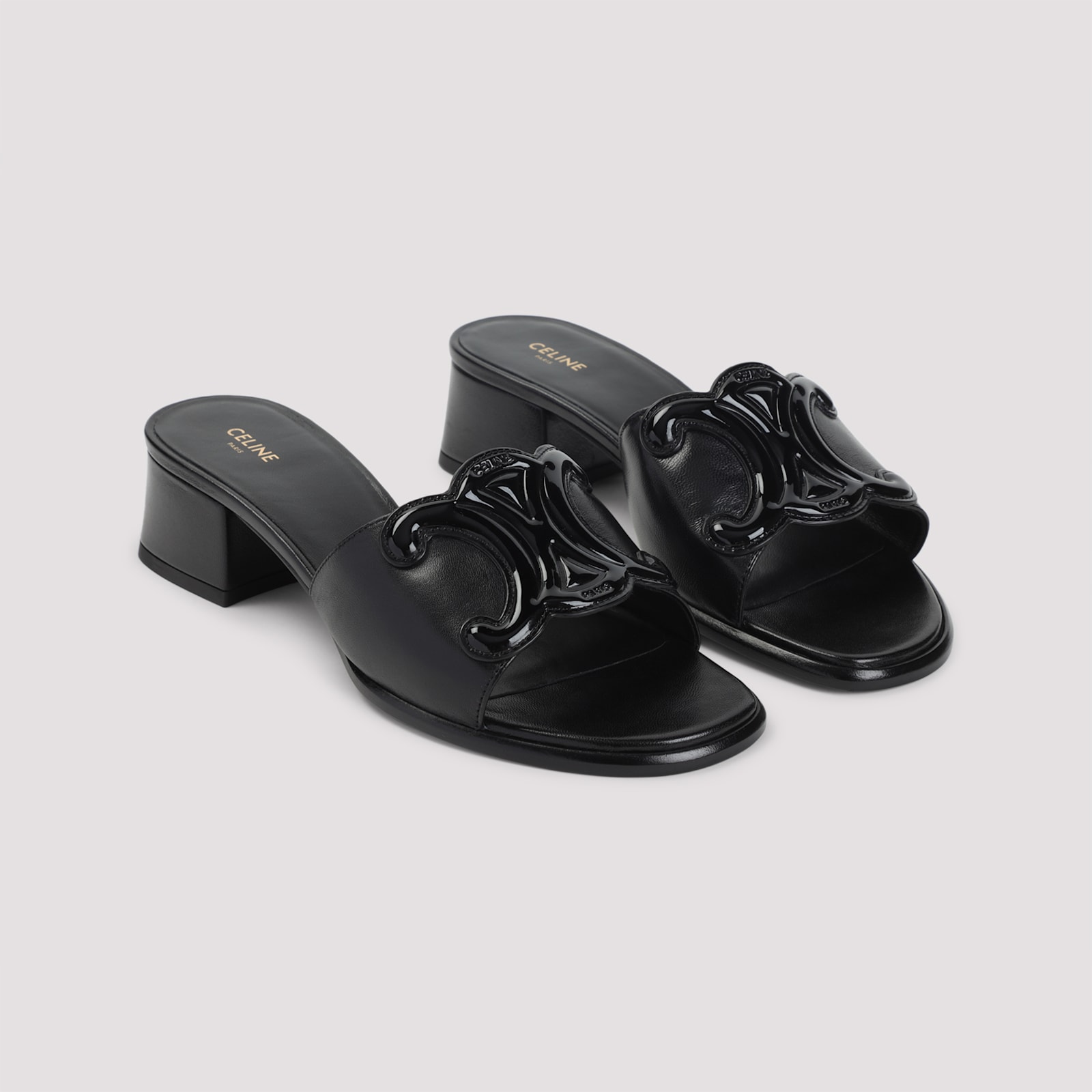 Celine Black Leather Triomphe 40 Mule In Multi