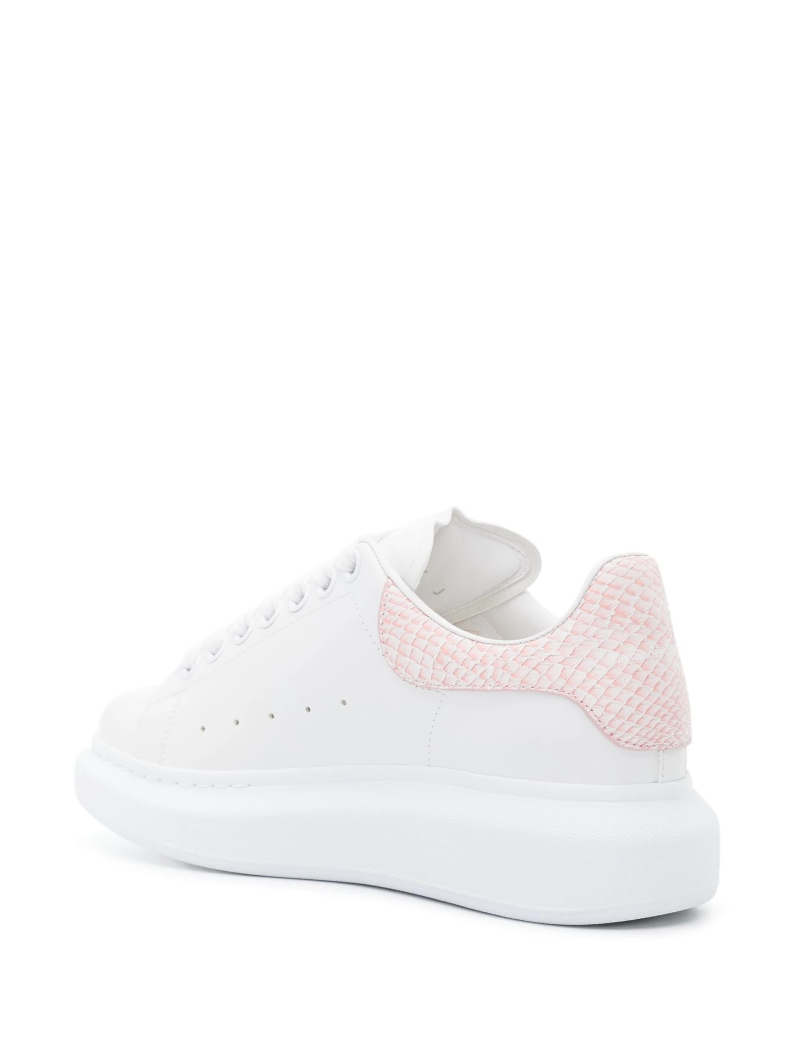 Shop Alexander Mcqueen White Oversized Sneakers With Powder Pink Python Spoiler