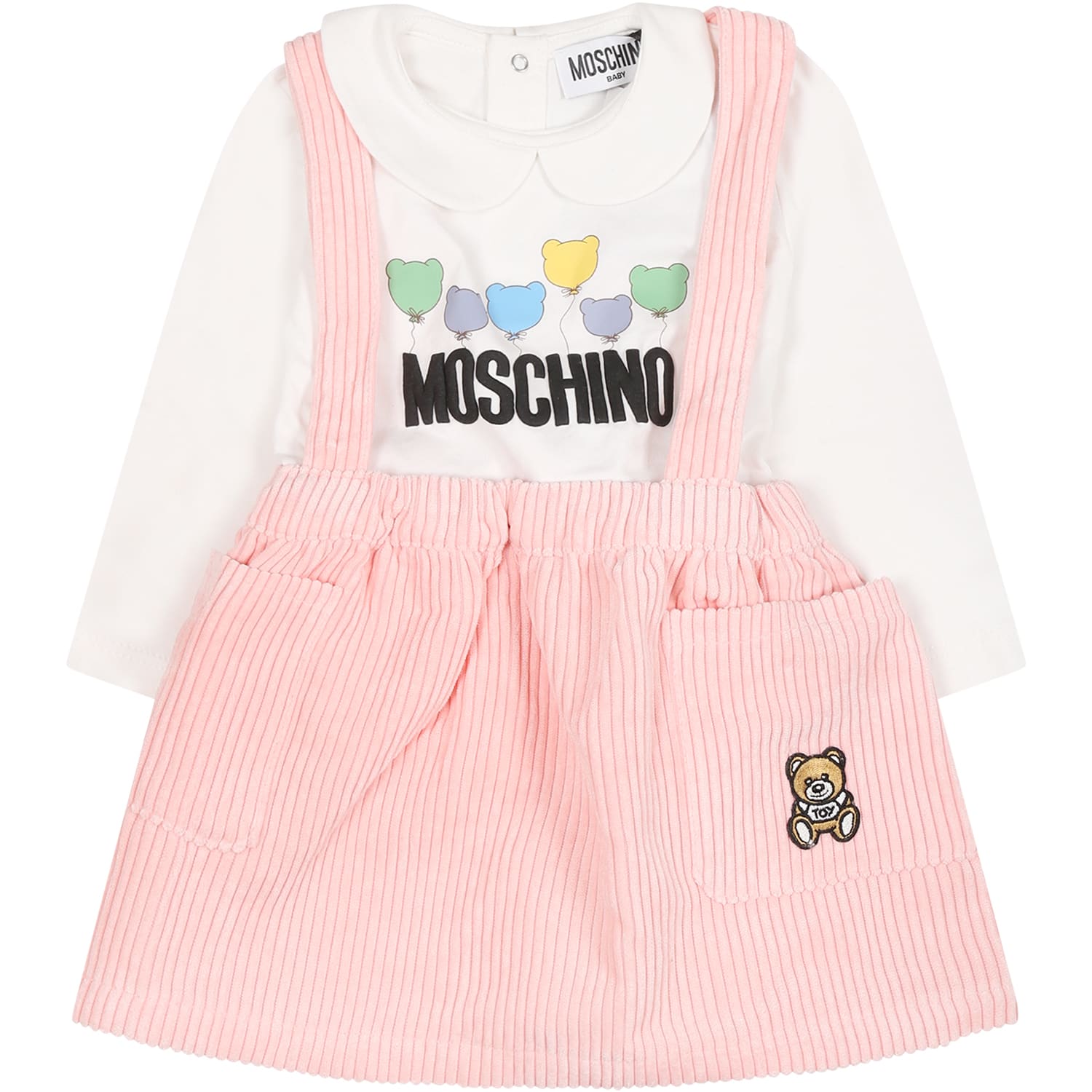 MOSCHINO PINK SUIT FOR BABY GIRL WITH TEDDY BEAR AND LOGO
