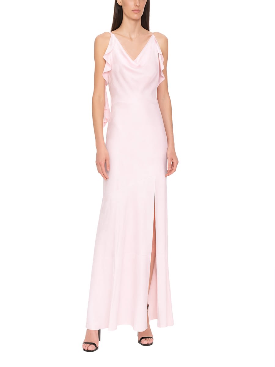Rotate Birger Christensen Cowl Neck Floor Length Dress Side Slit In Pink