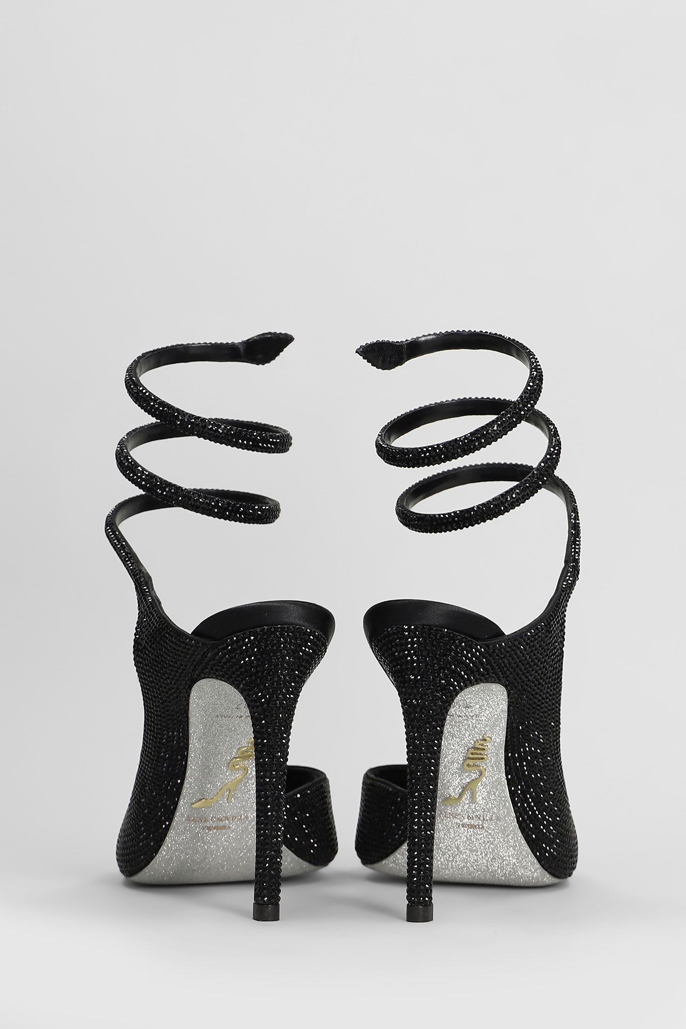 René Caovilla 105mm Crystal-embellished Spiral-wrap Sandals In Black