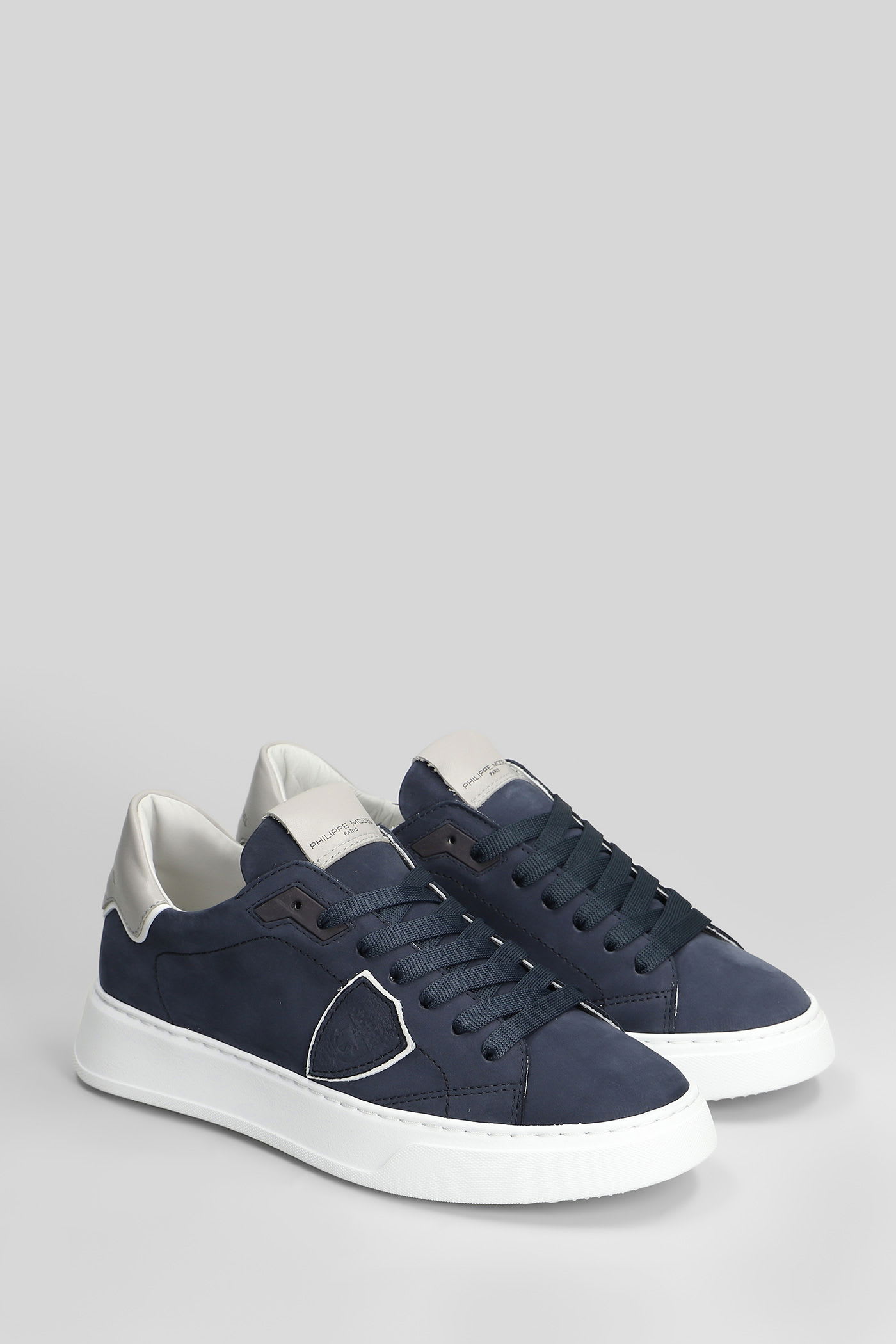 Philippe Model Temple Low Sneakers In Nubuk Blue Color In Blue