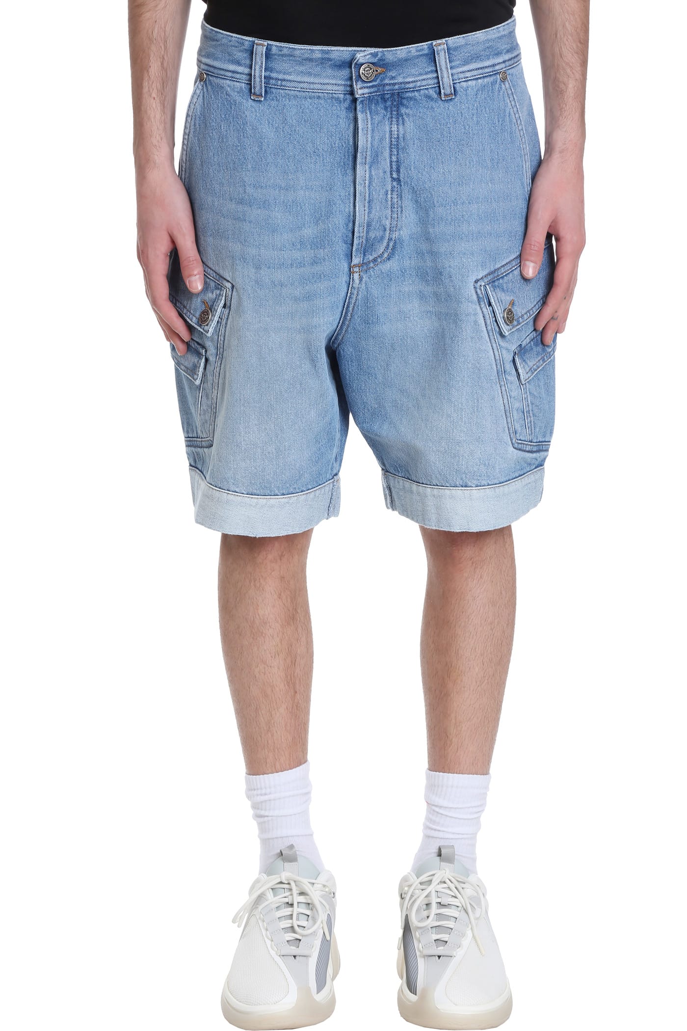 Balmain Shorts In Cyan Denim