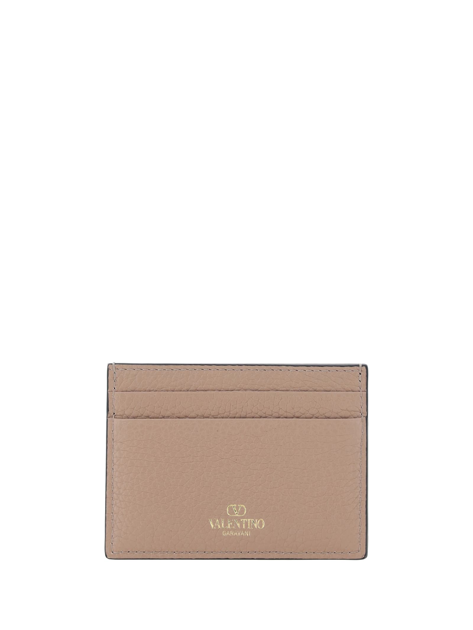 Valentino Garavani Rockstud Leather Card Holder In Poudre